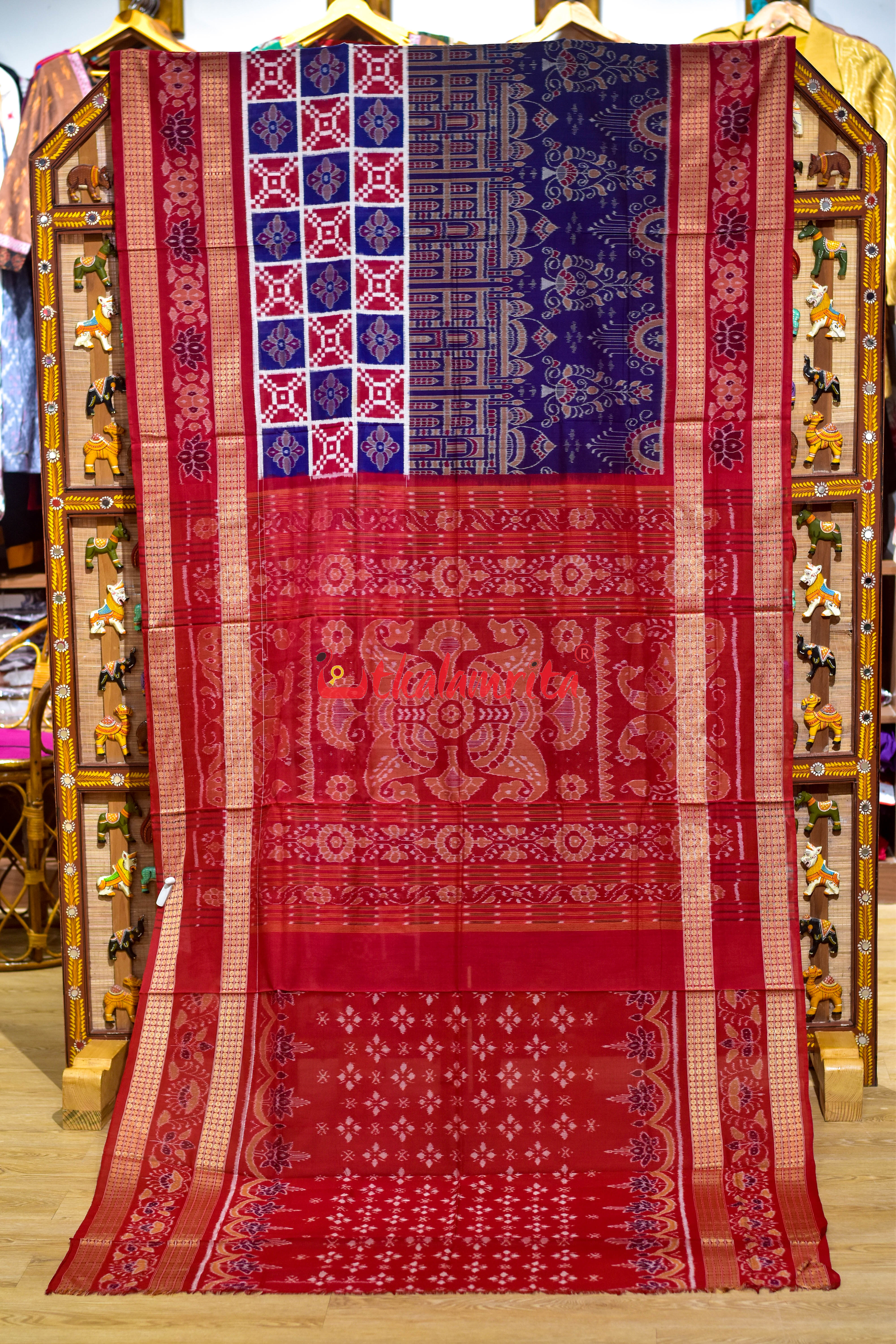 Blue Taj Mahal Scot Flower Pasapali Cotton Saree