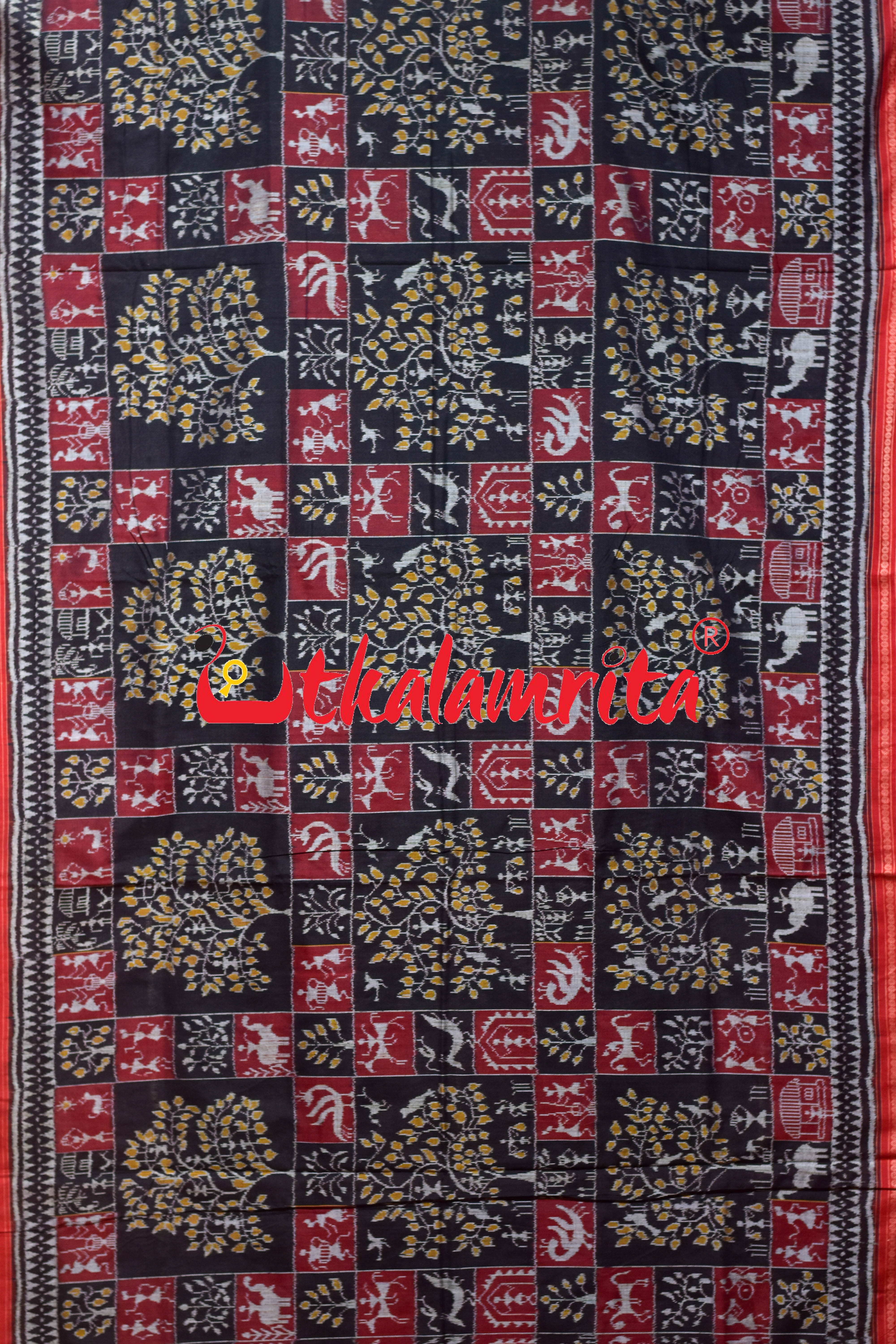 Black Tree Of Life Sambalpuri Cotton Saree