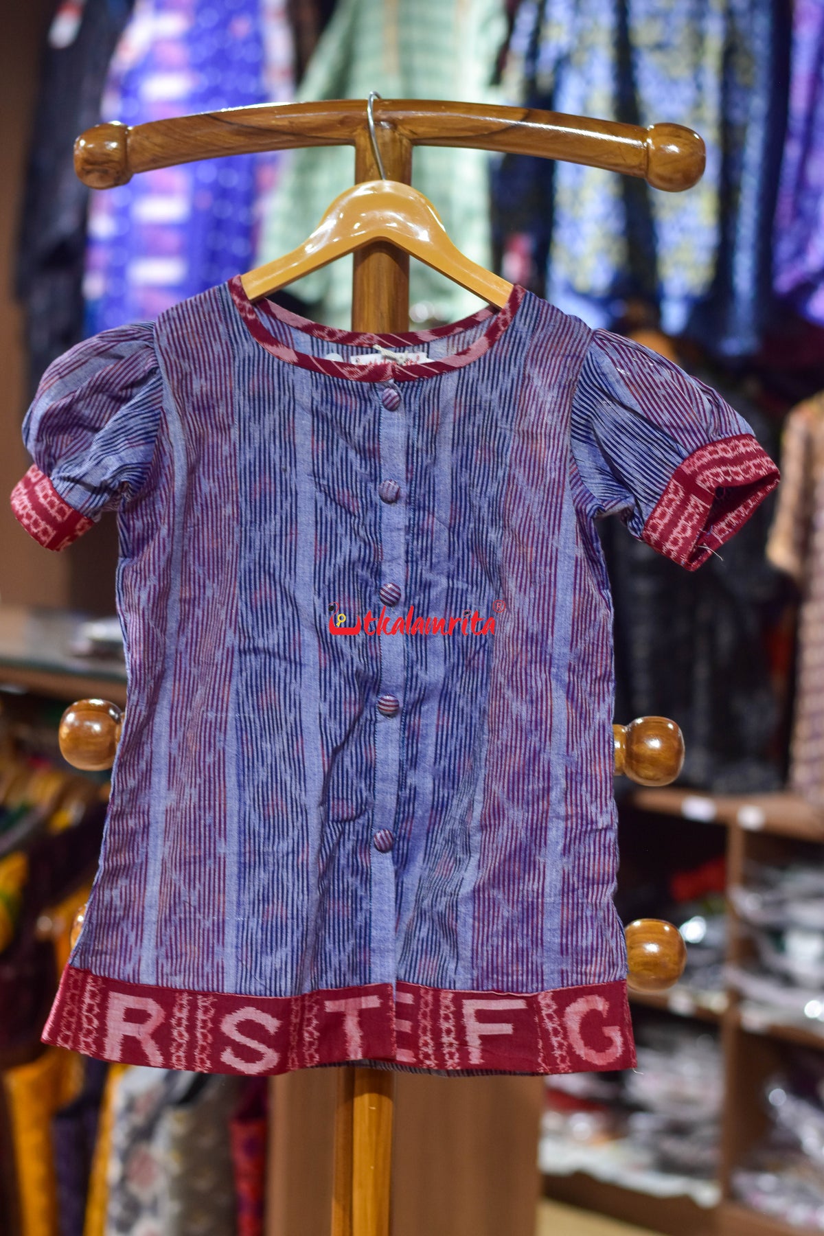 Red Blue Bandha on Purple (Kid's Frock)