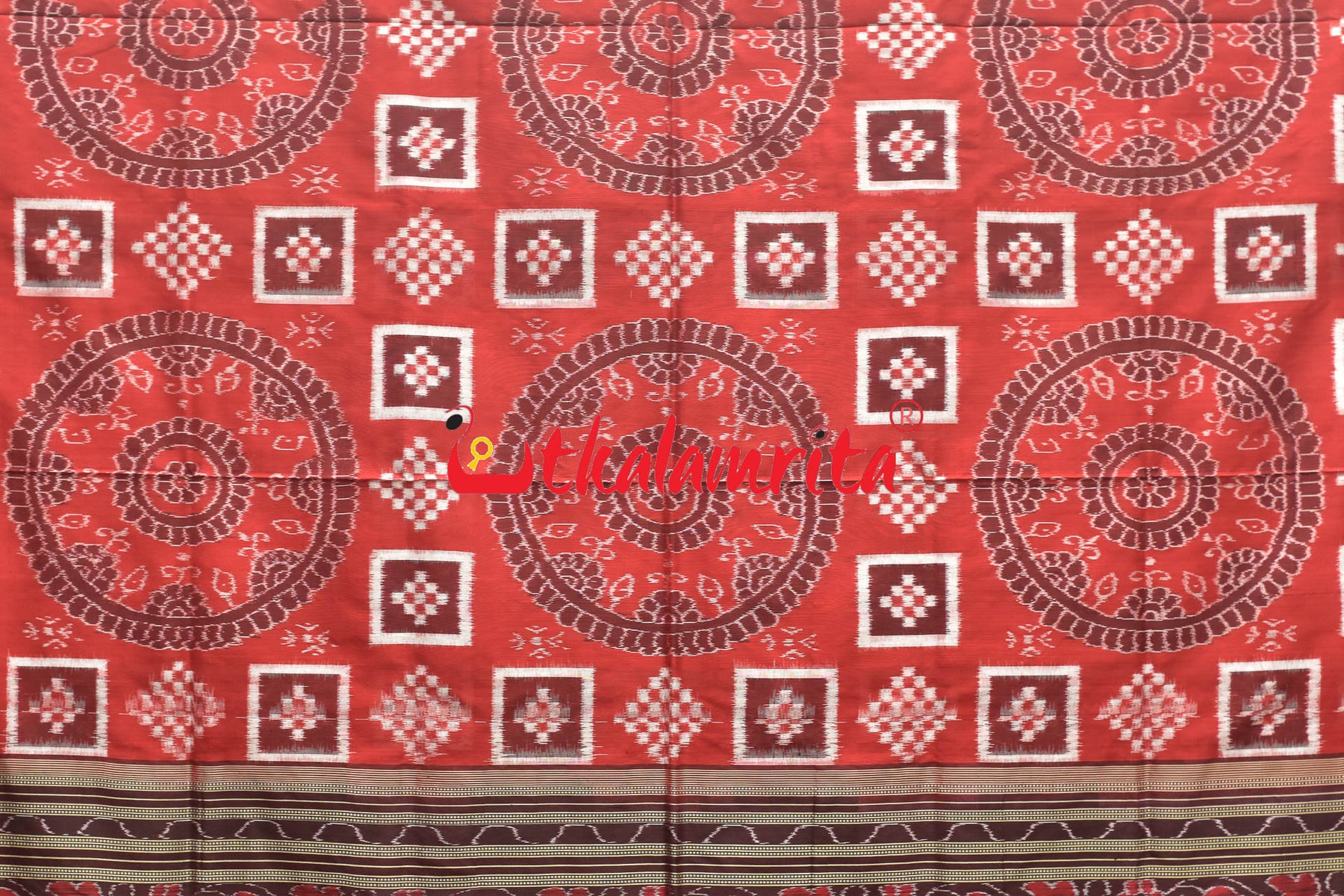 Red Coffee Chakra Pasapali Sambalpuri Silk Saree