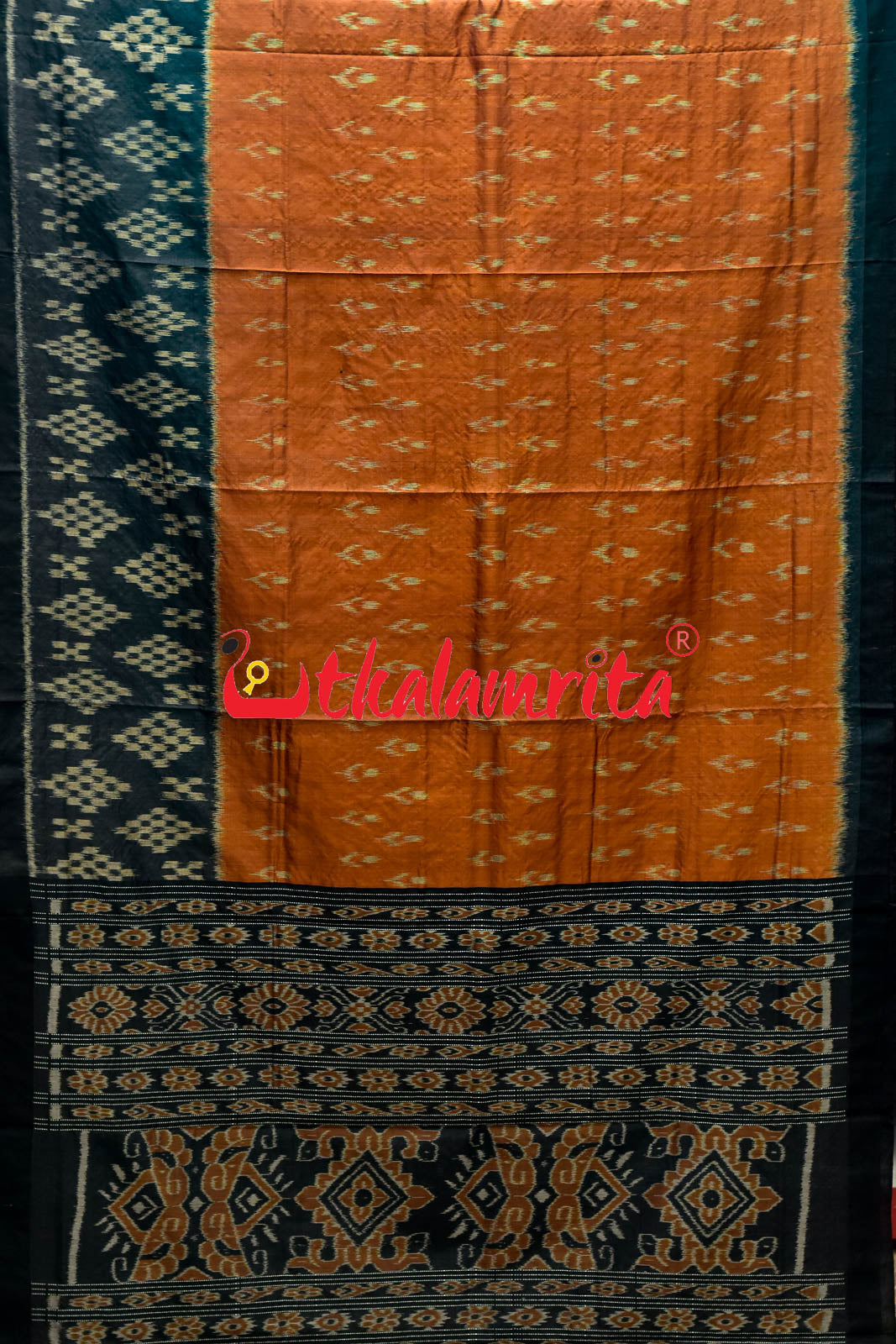 Orange Black Gopalpur Tussar Body Bandha Saree