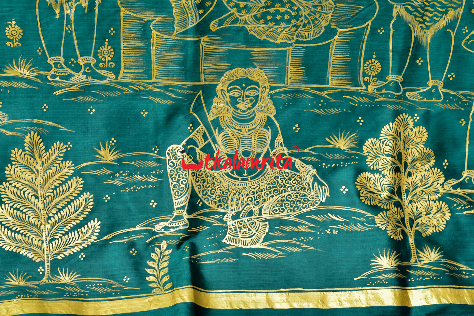 Sita Thaba Deep Green Pattachitra Silk Saree