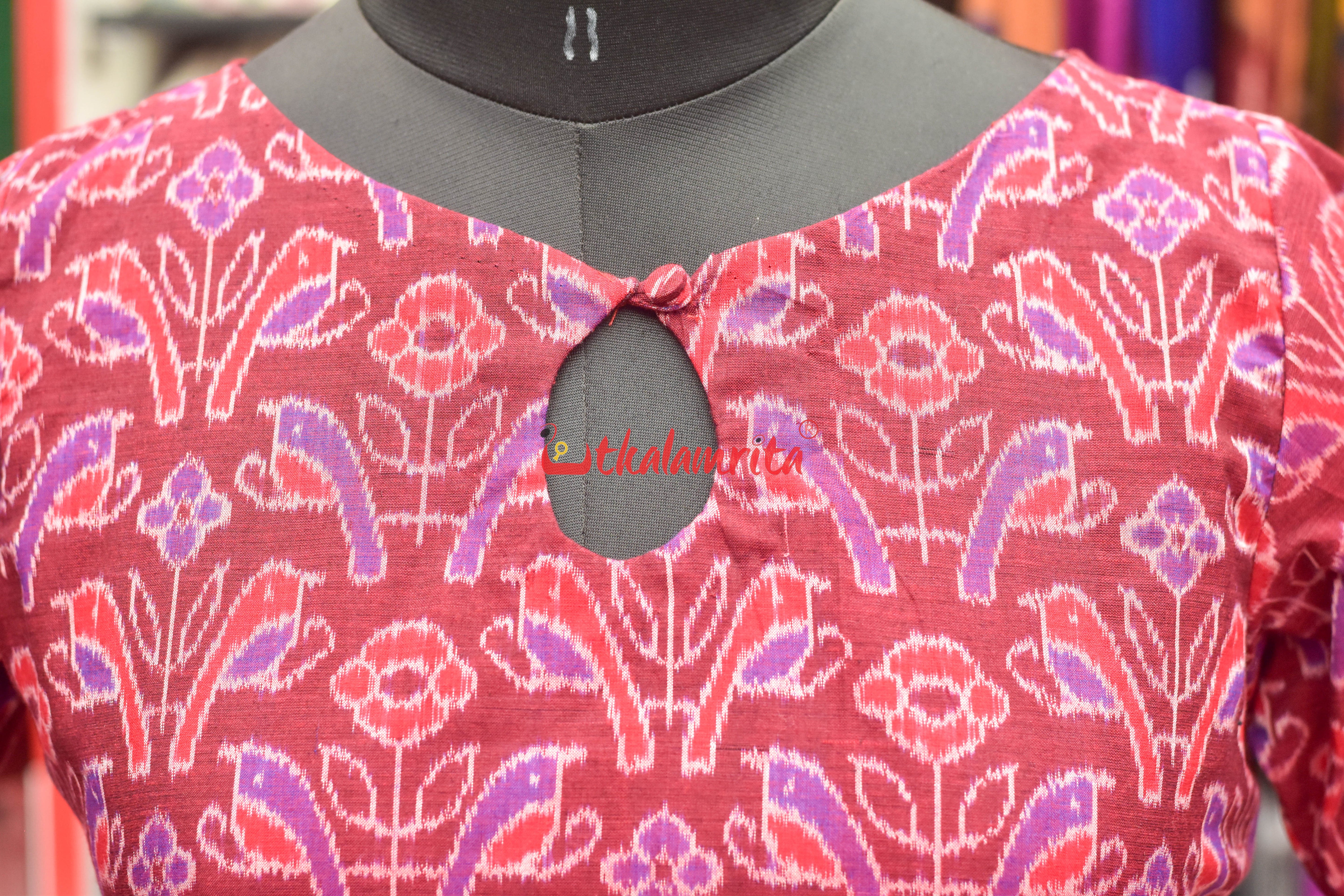 Red Birds On Maroon (Ladie's Kurta)