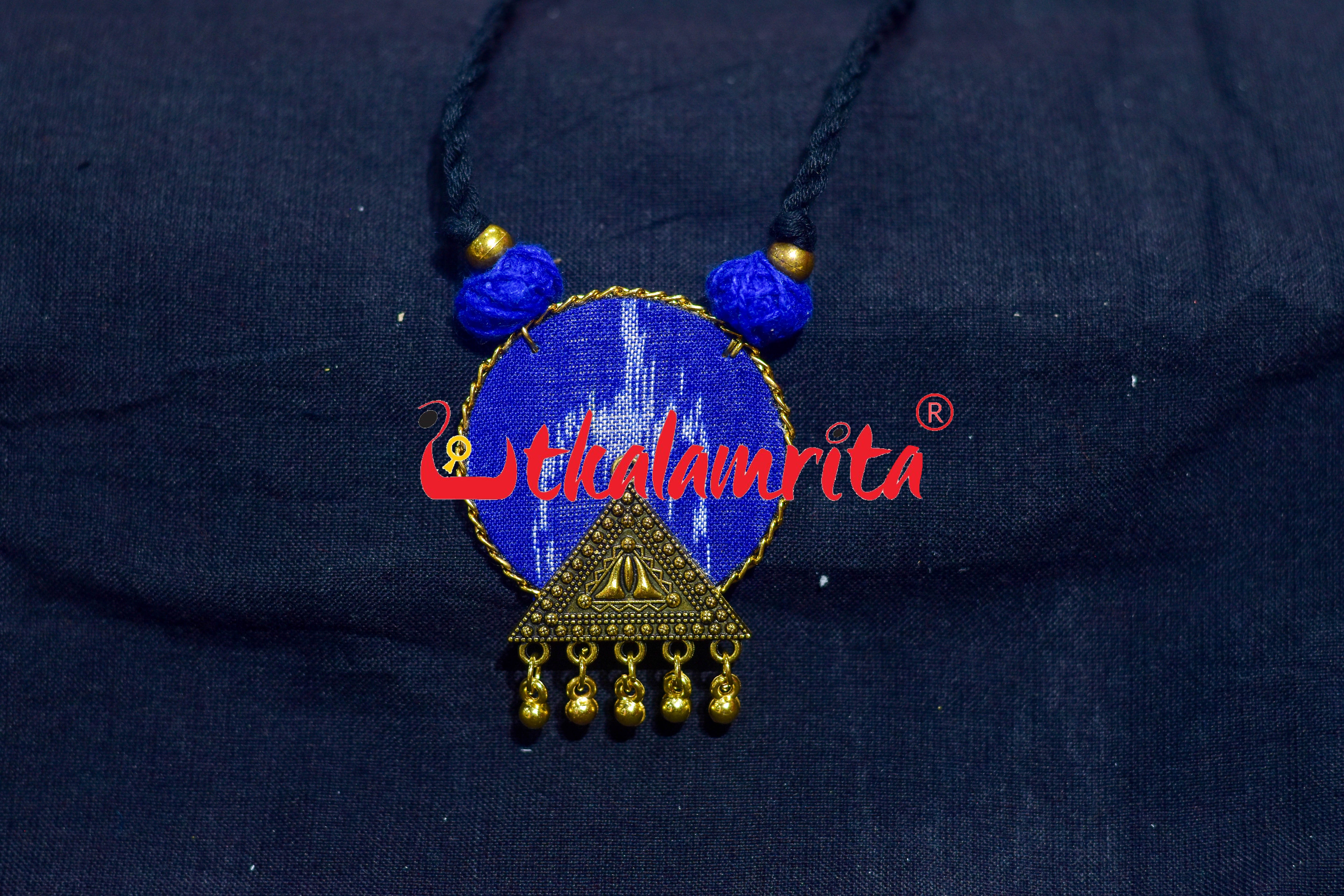 Blue Round Tribal Golden Small Necklace Set