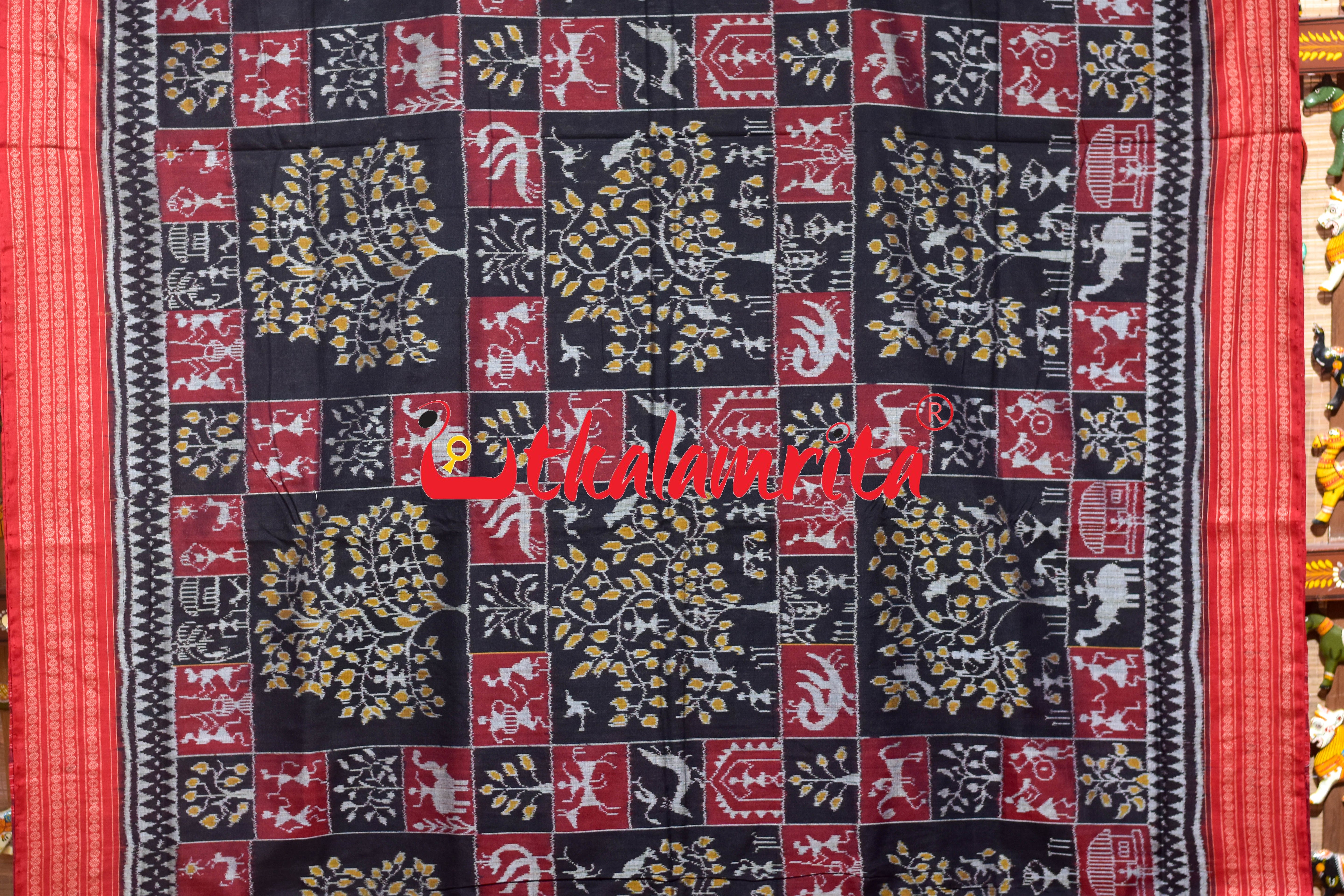 Black Tree Of Life Sambalpuri Cotton Saree