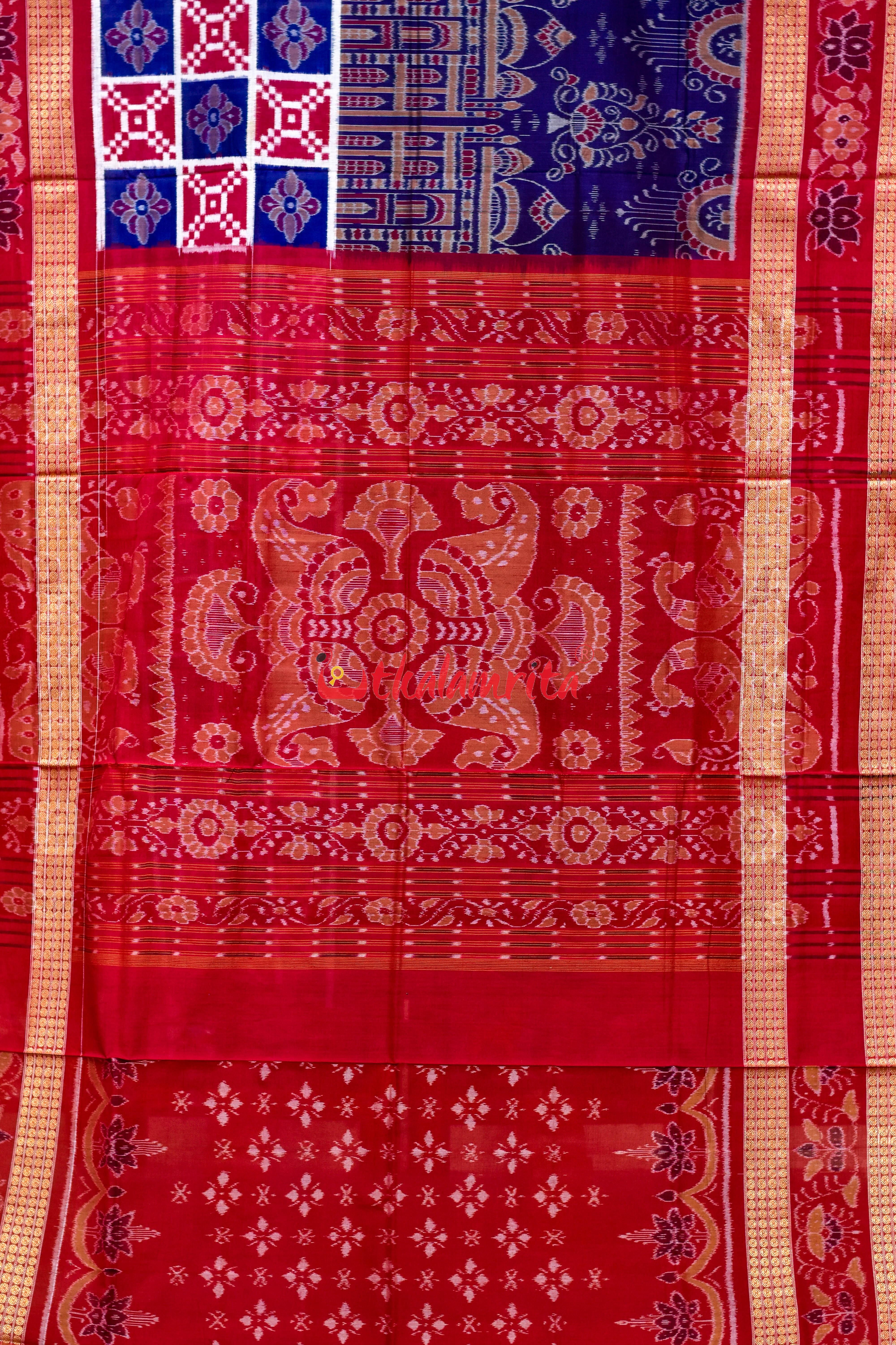 Blue Taj Mahal Scot Flower Pasapali Cotton Saree