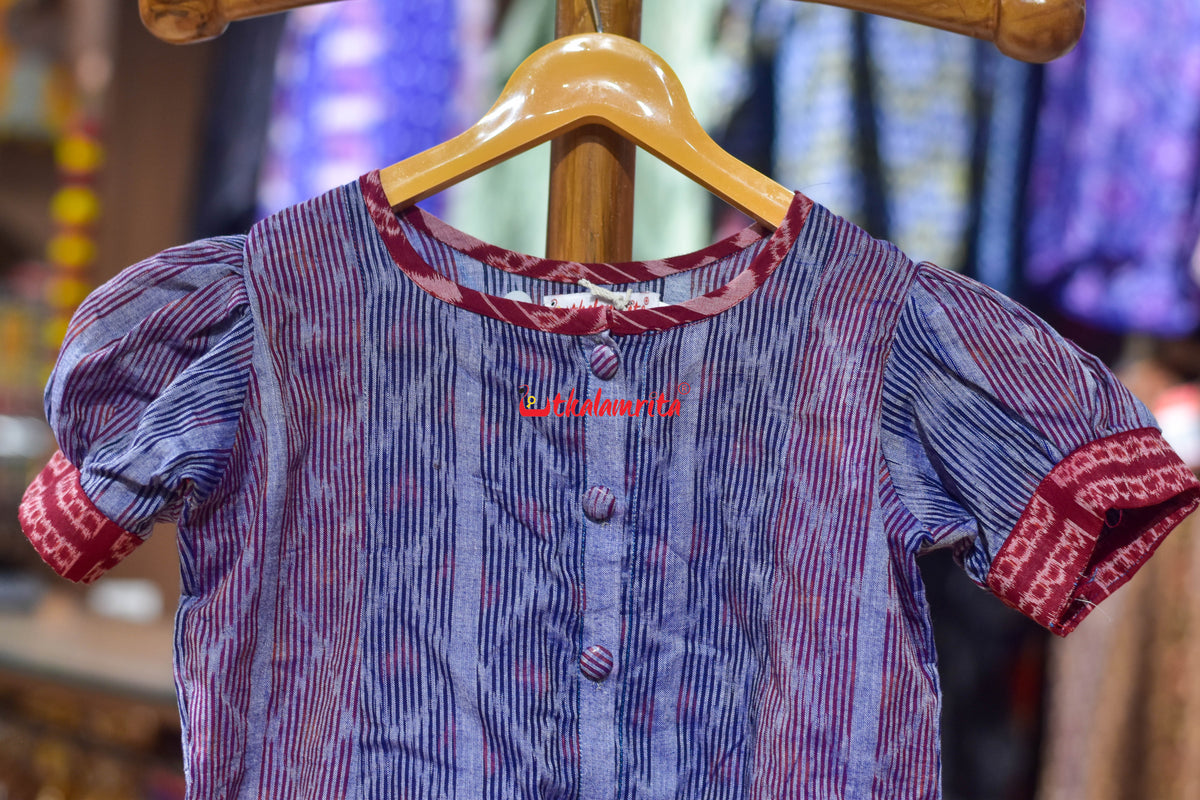 Red Blue Bandha on Purple (Kid's Frock)