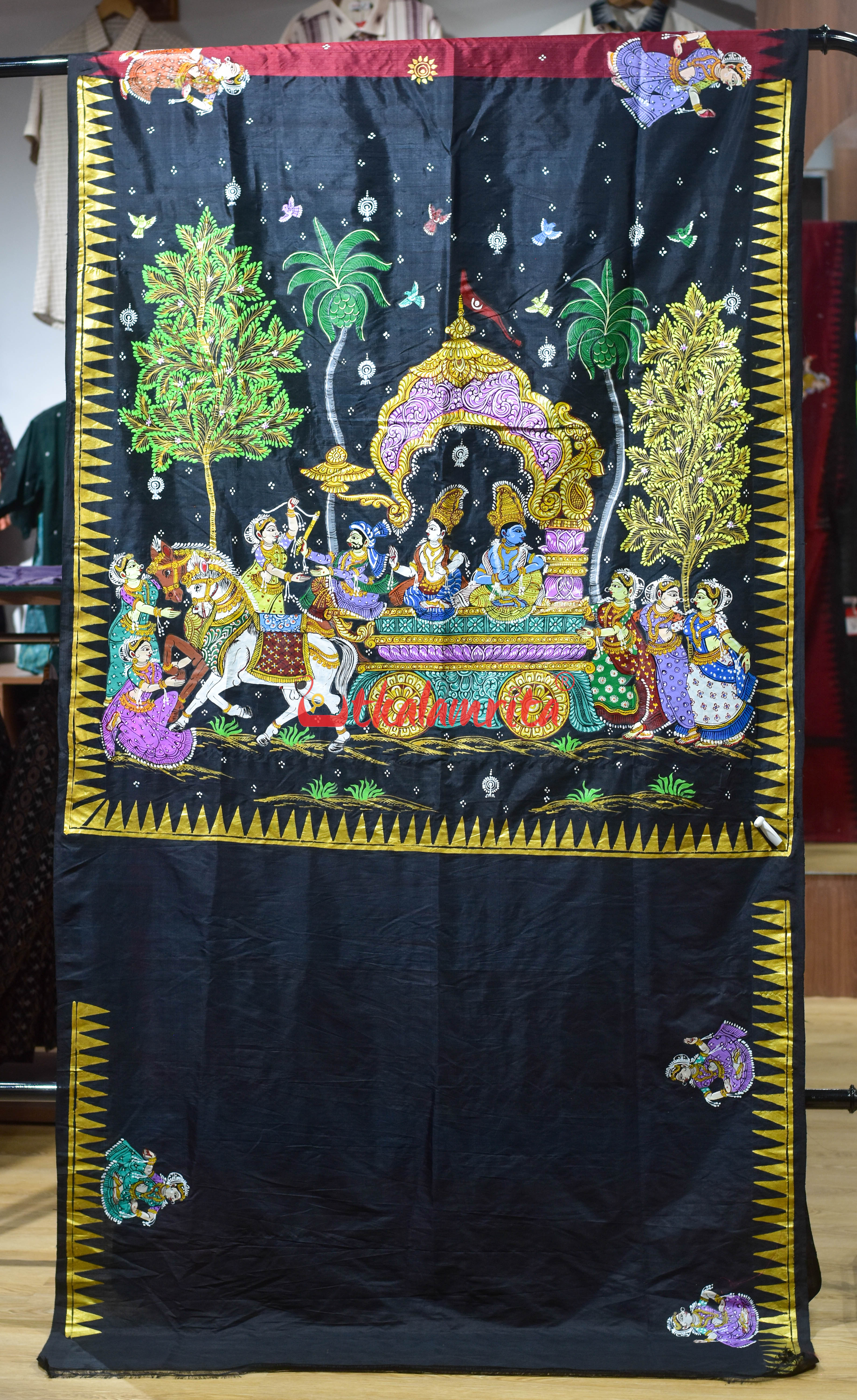 Mathura Bijaya Red Pattachitra Silk Saree