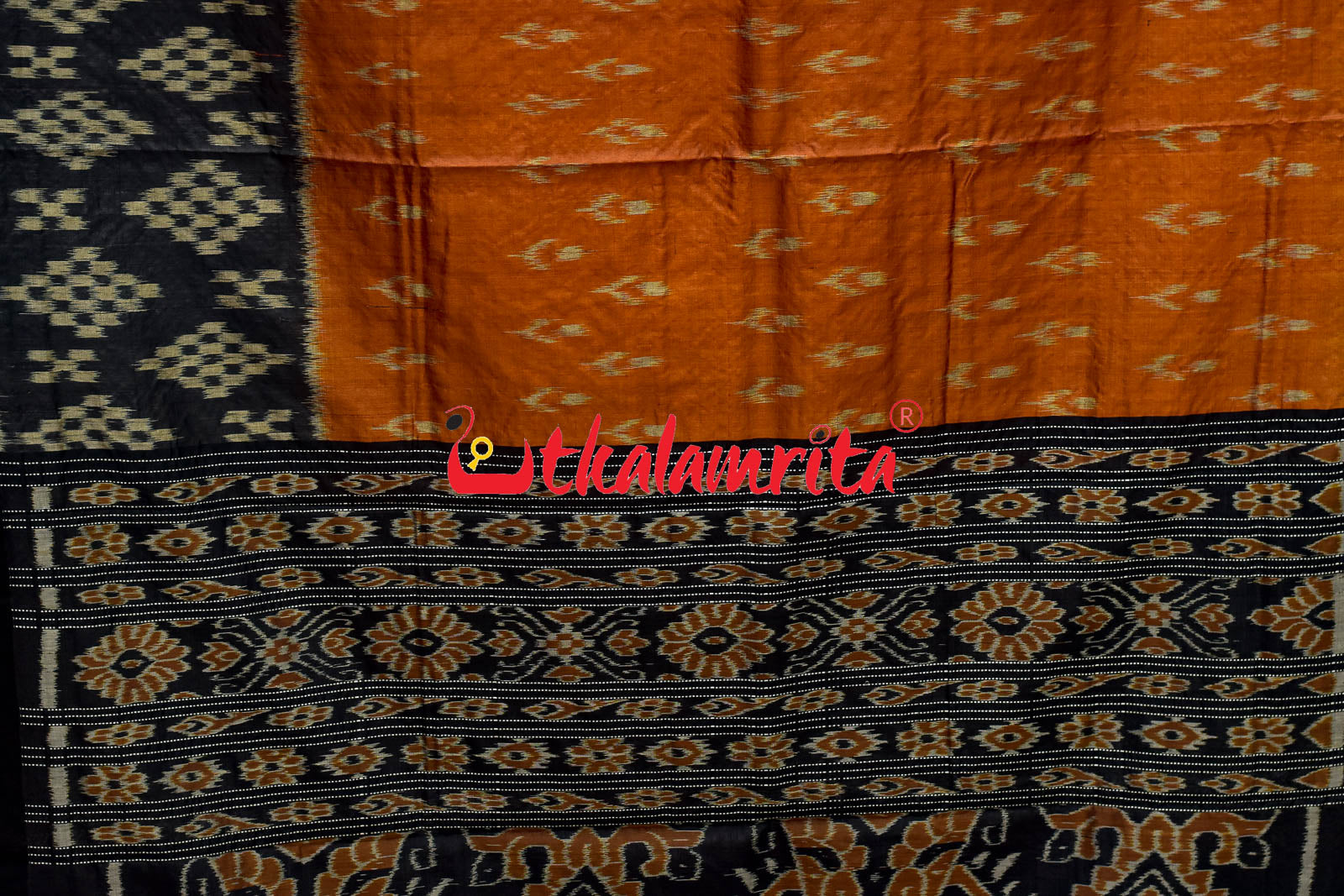 Orange Black Gopalpur Tussar Body Bandha Saree