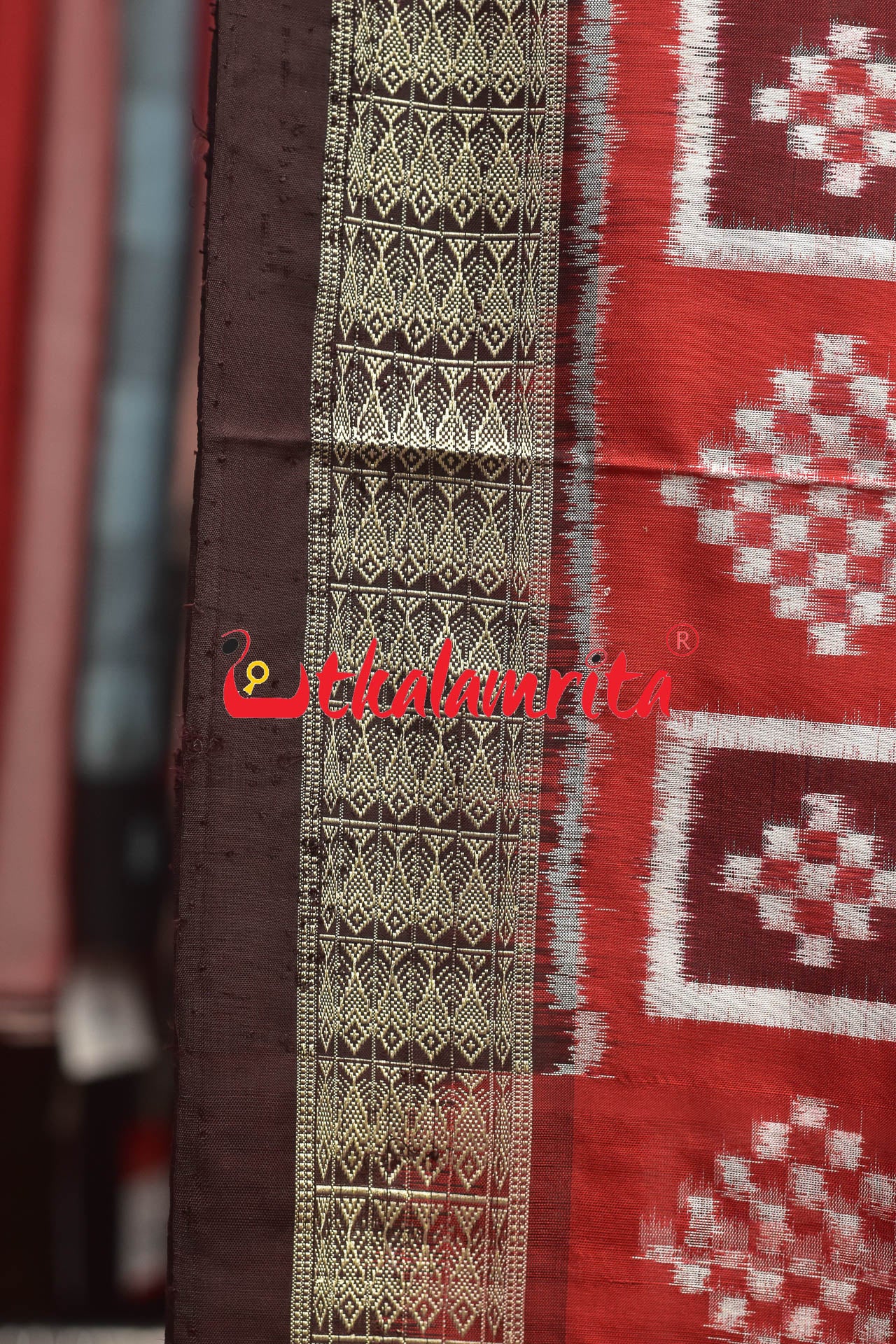 Red Coffee Chakra Pasapali Sambalpuri Silk Saree