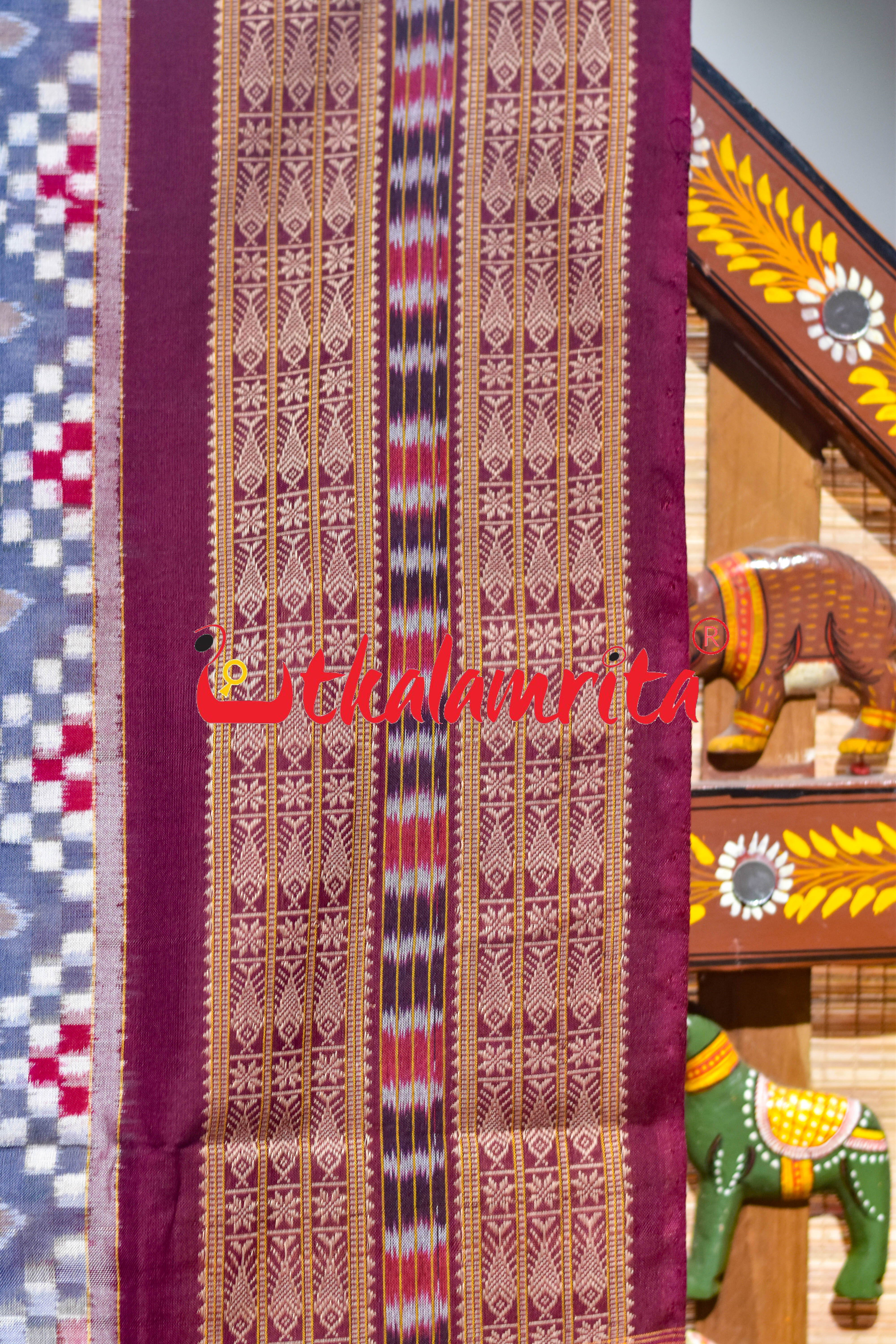Save Tree Save World Theme Grey Sambalpuri Cotton Saree