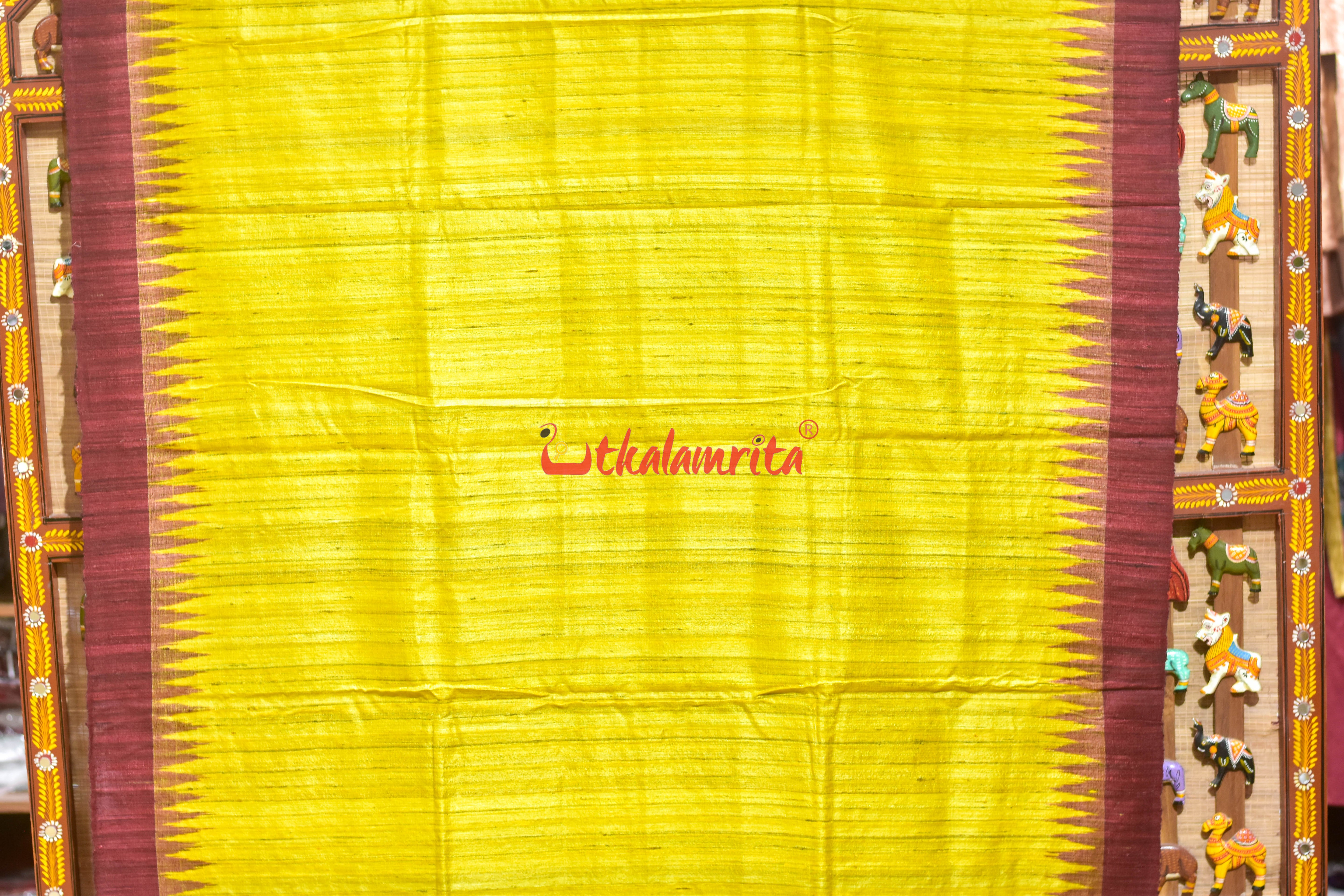 Gopalpur Tussar Yellow Maroon Saree