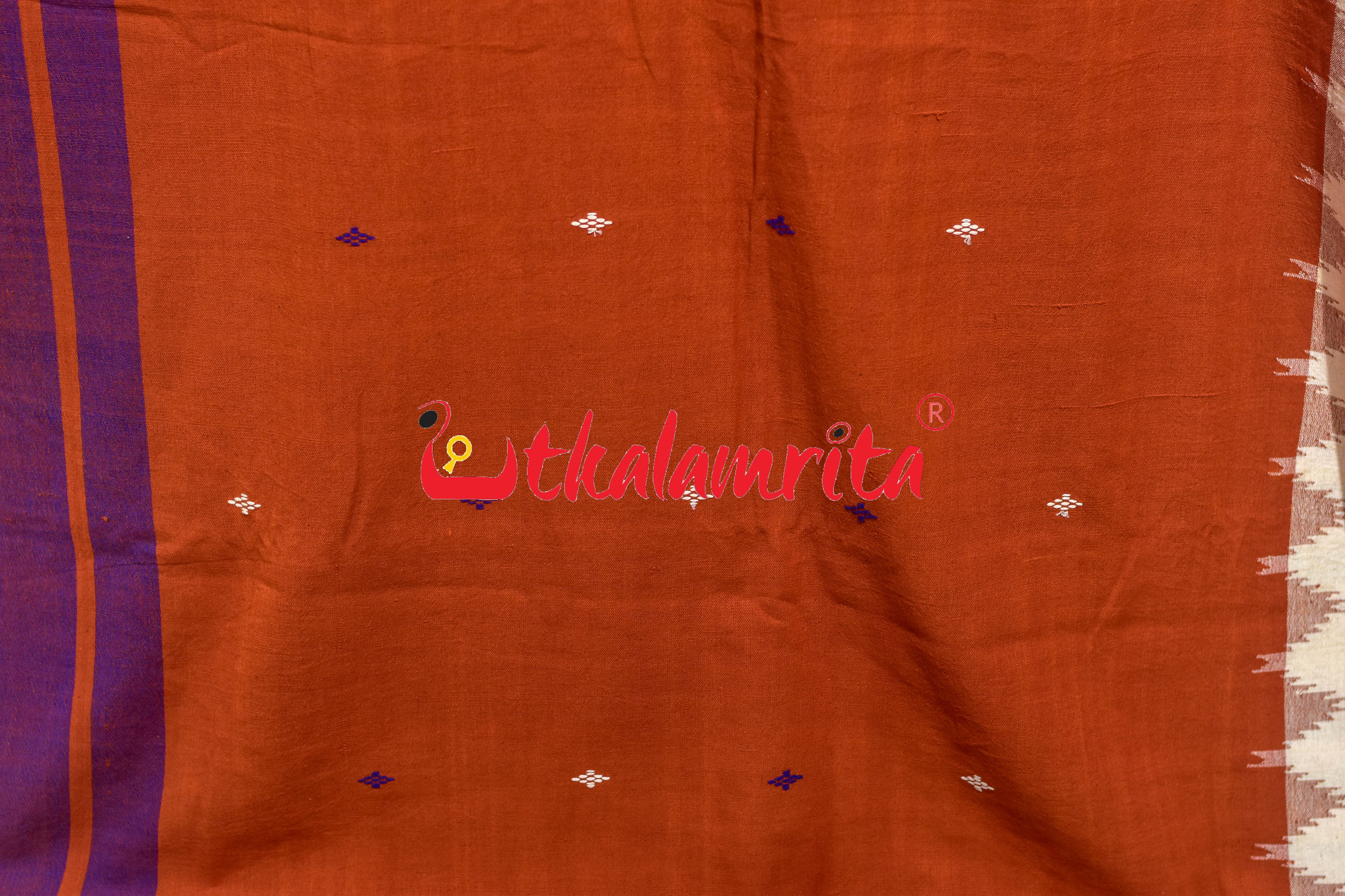 Rust Body Blue Adibasi Double Border Kotpad Cotton Saree
