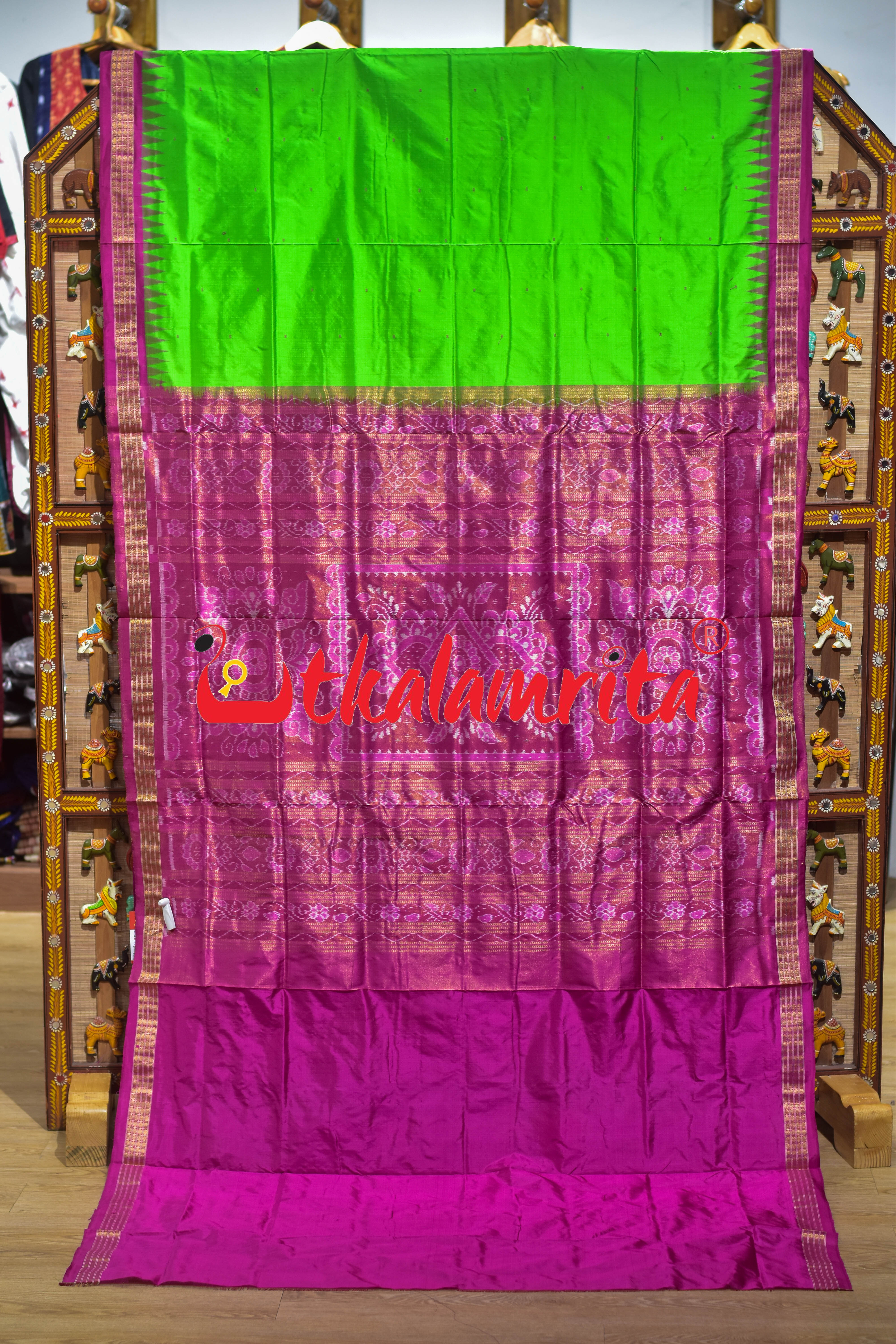 Green Pink Half Tissue Sambalpuri Silk Saree