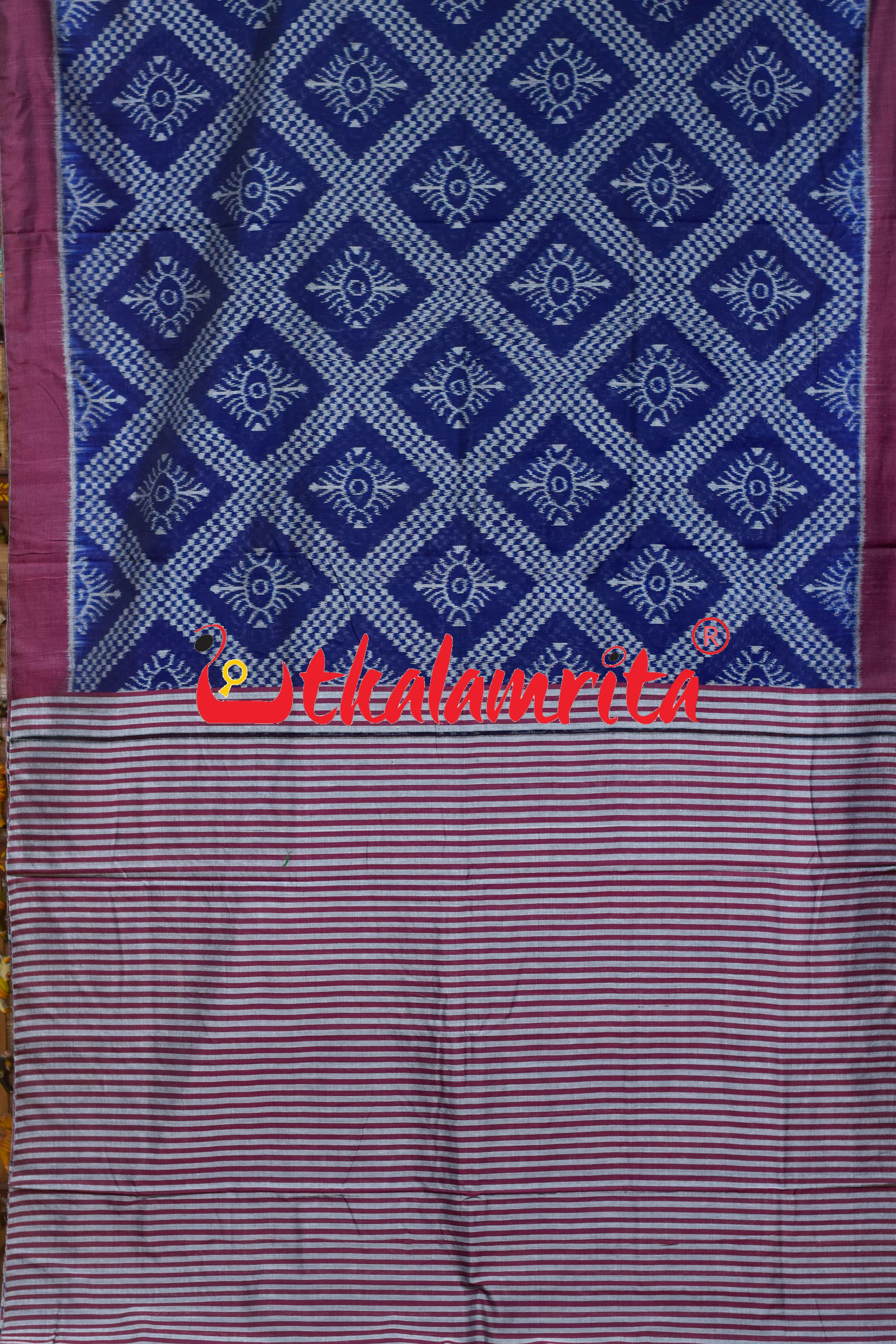 Deep Blue Tarabali Khandua Cotton Saree