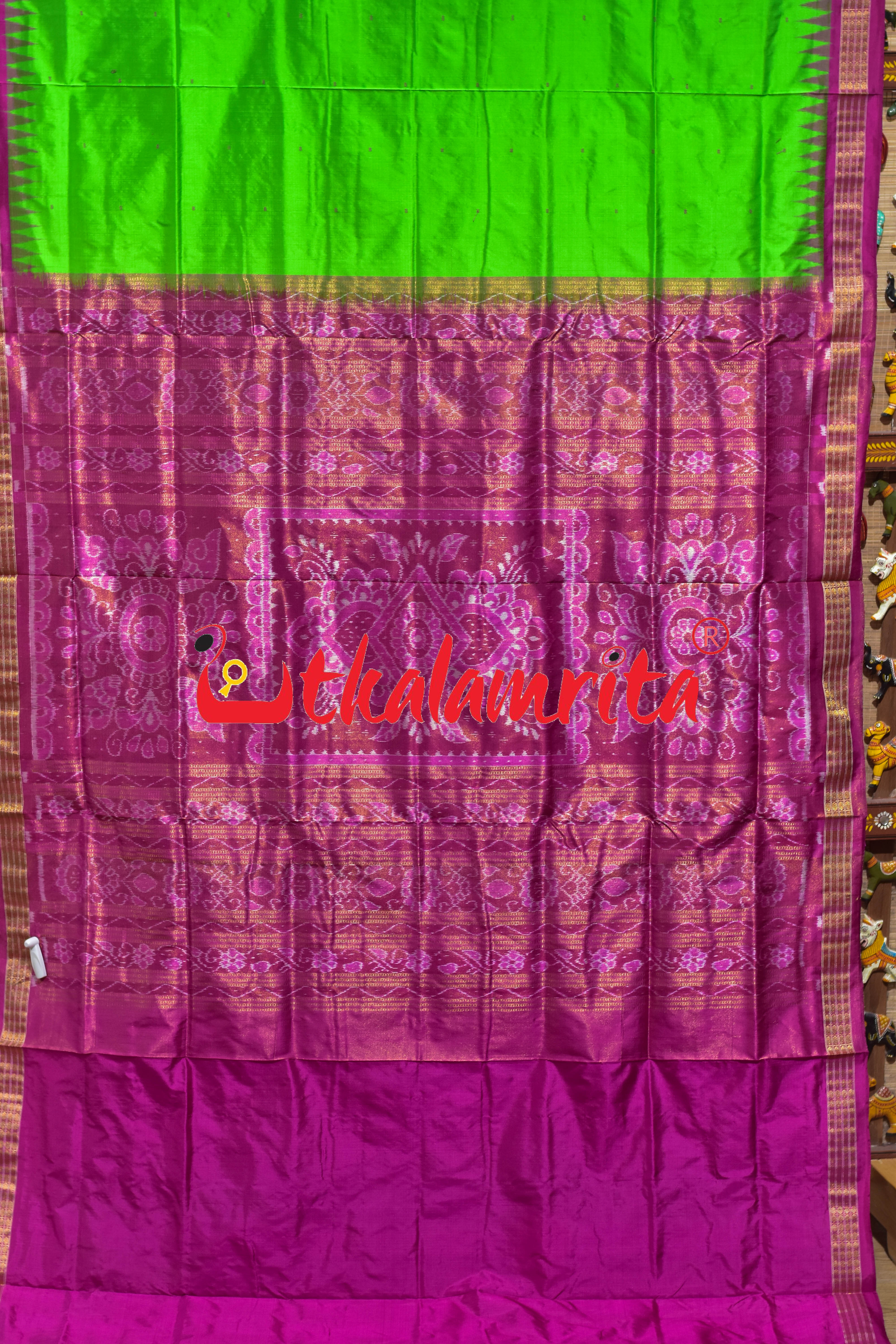 Green Pink Half Tissue Sambalpuri Silk Saree