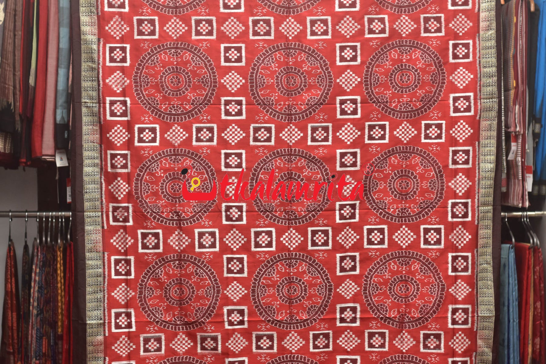 Red Coffee Chakra Pasapali Sambalpuri Silk Saree