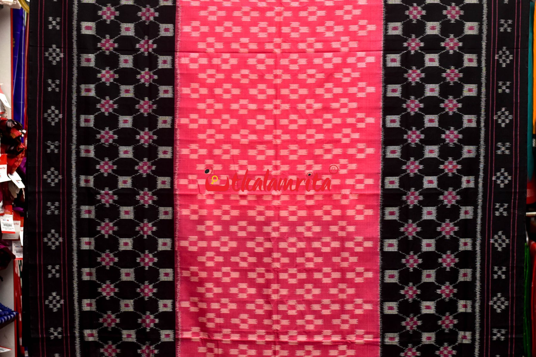 Pink Black Pasapali Border Chain Khandua Cotton Saree