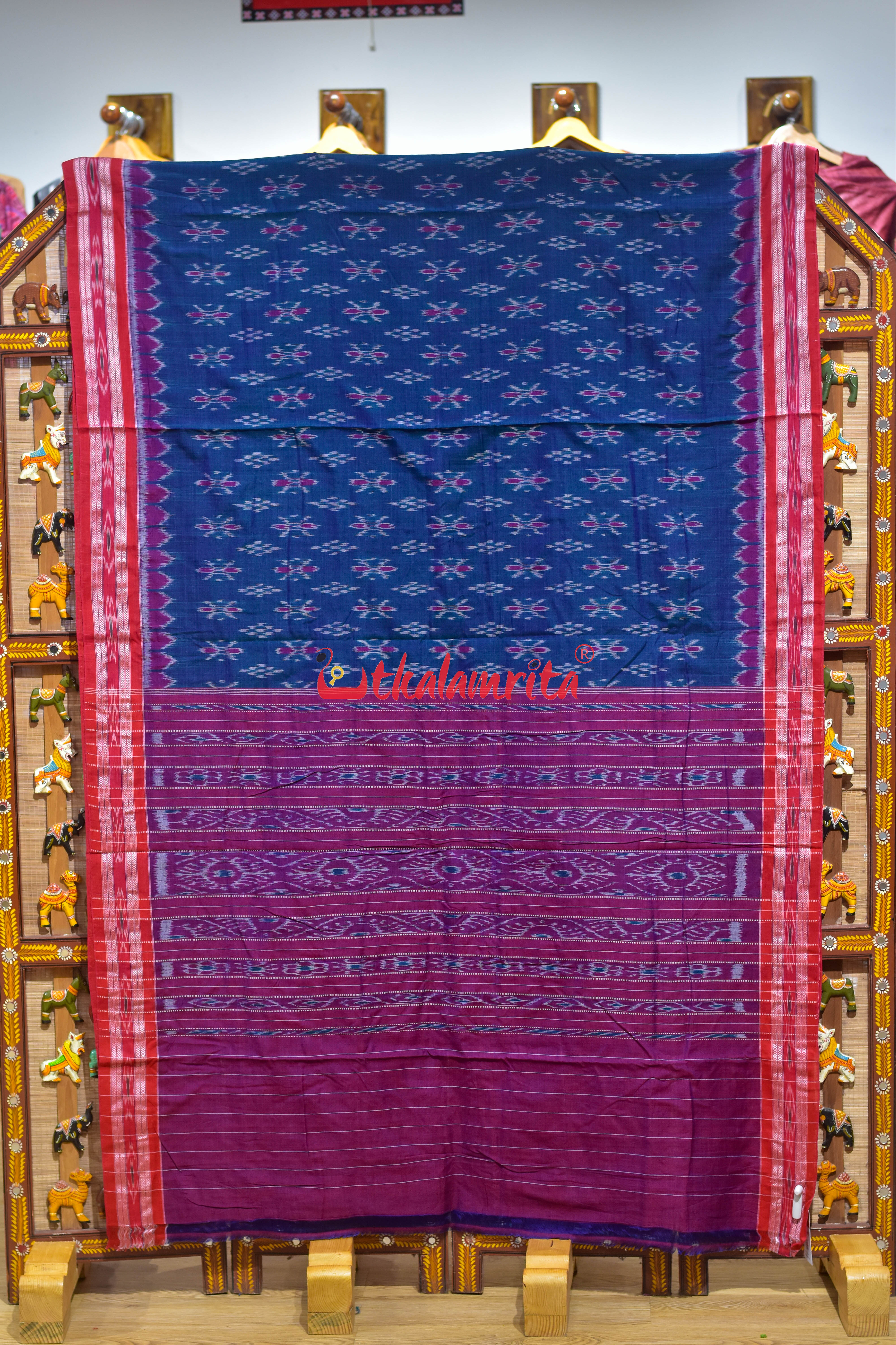 Teal Red Damru Pasapali Khandua Cotton Saree