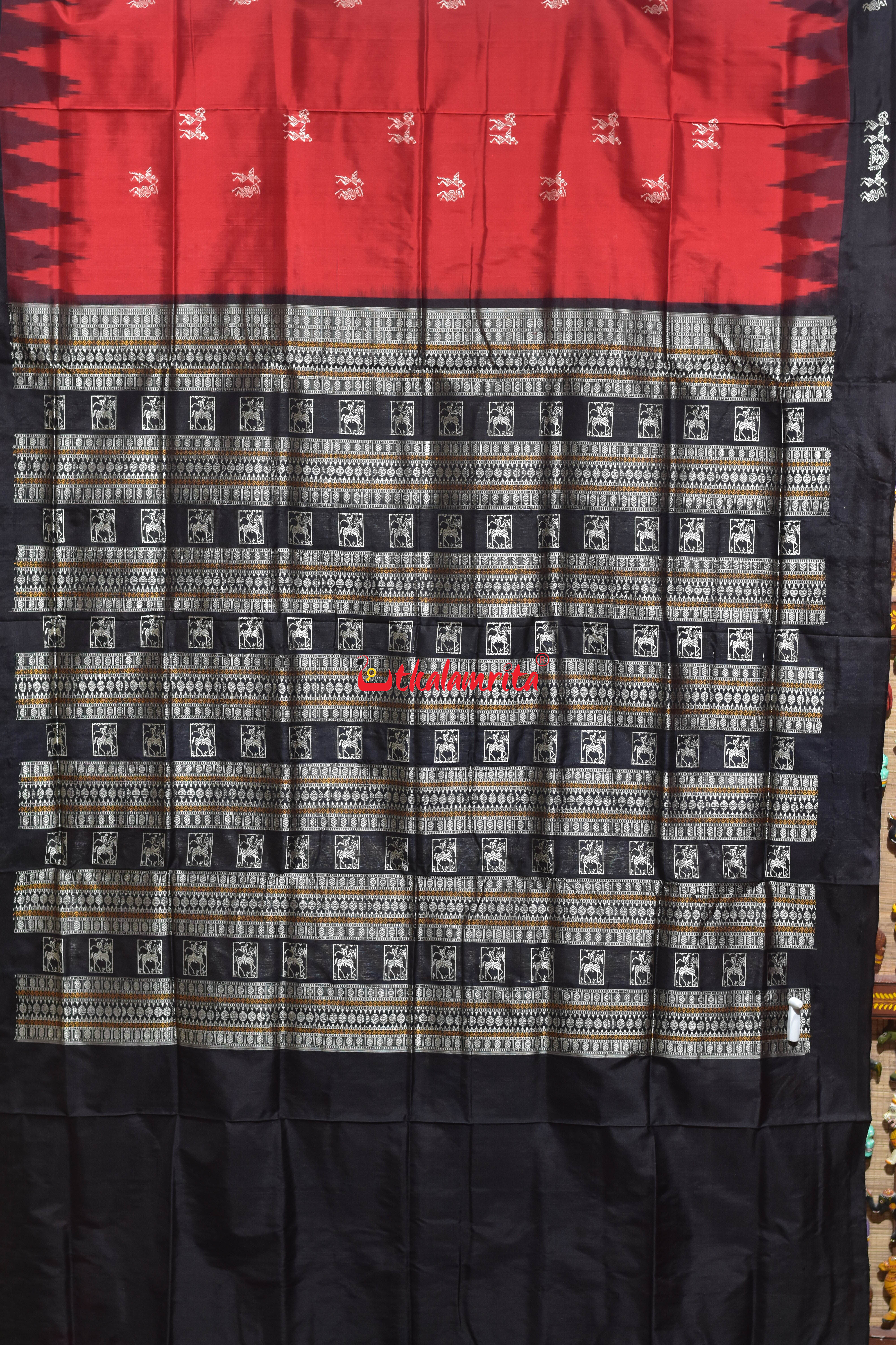 Red Black Sabari Tribal Bomkai Silk Saree