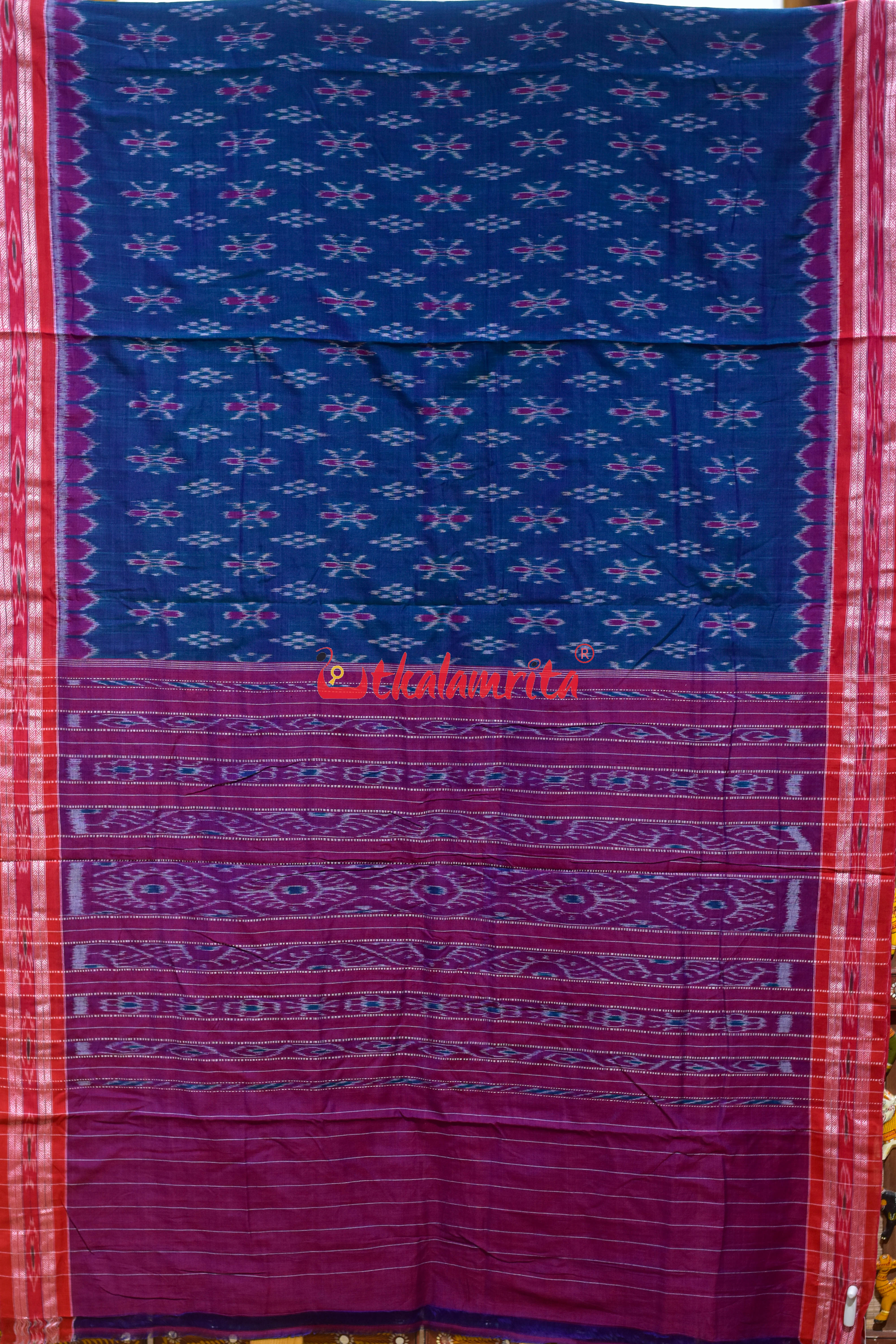 Teal Red Damru Pasapali Khandua Cotton Saree