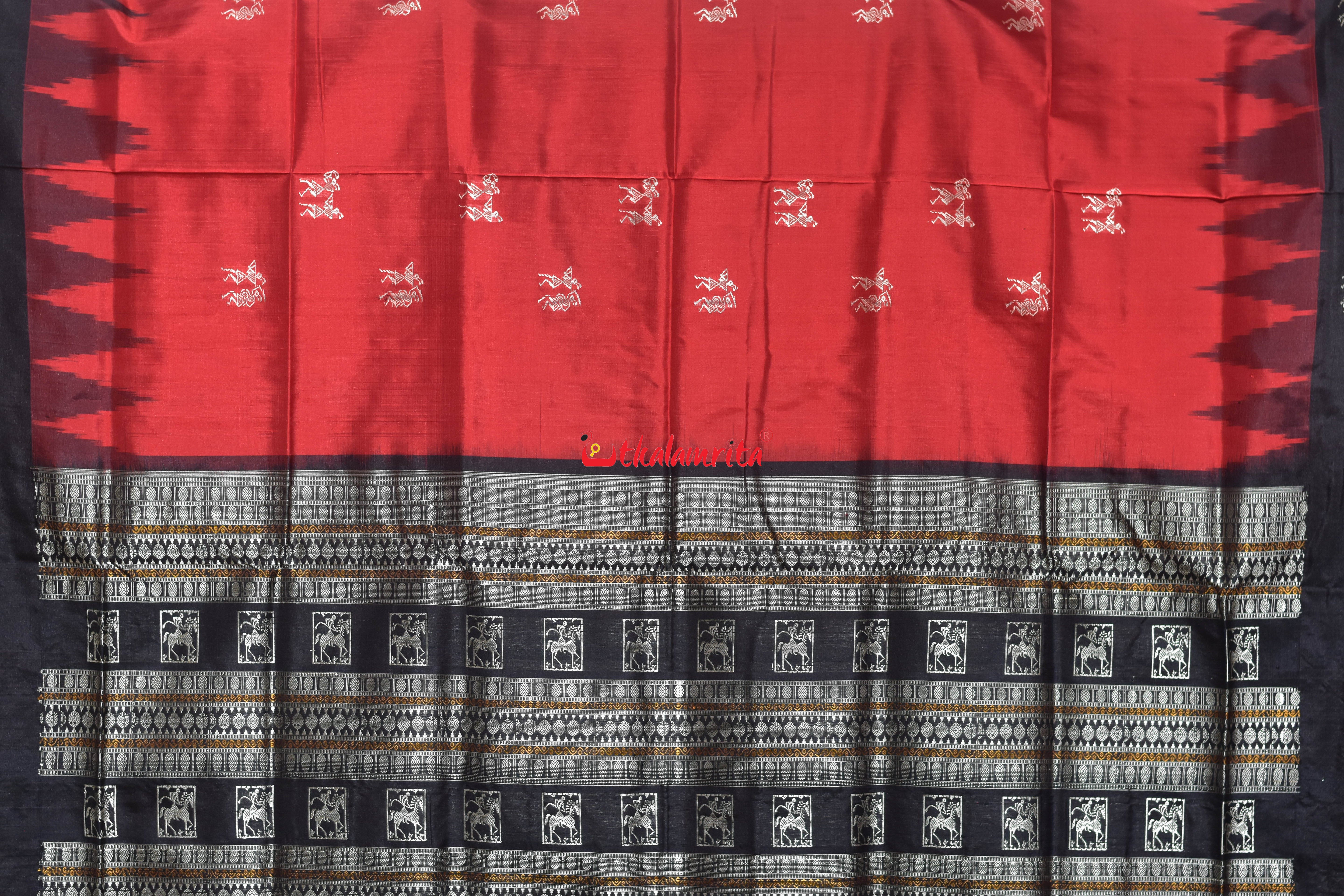 Red Black Sabari Tribal Bomkai Silk Saree