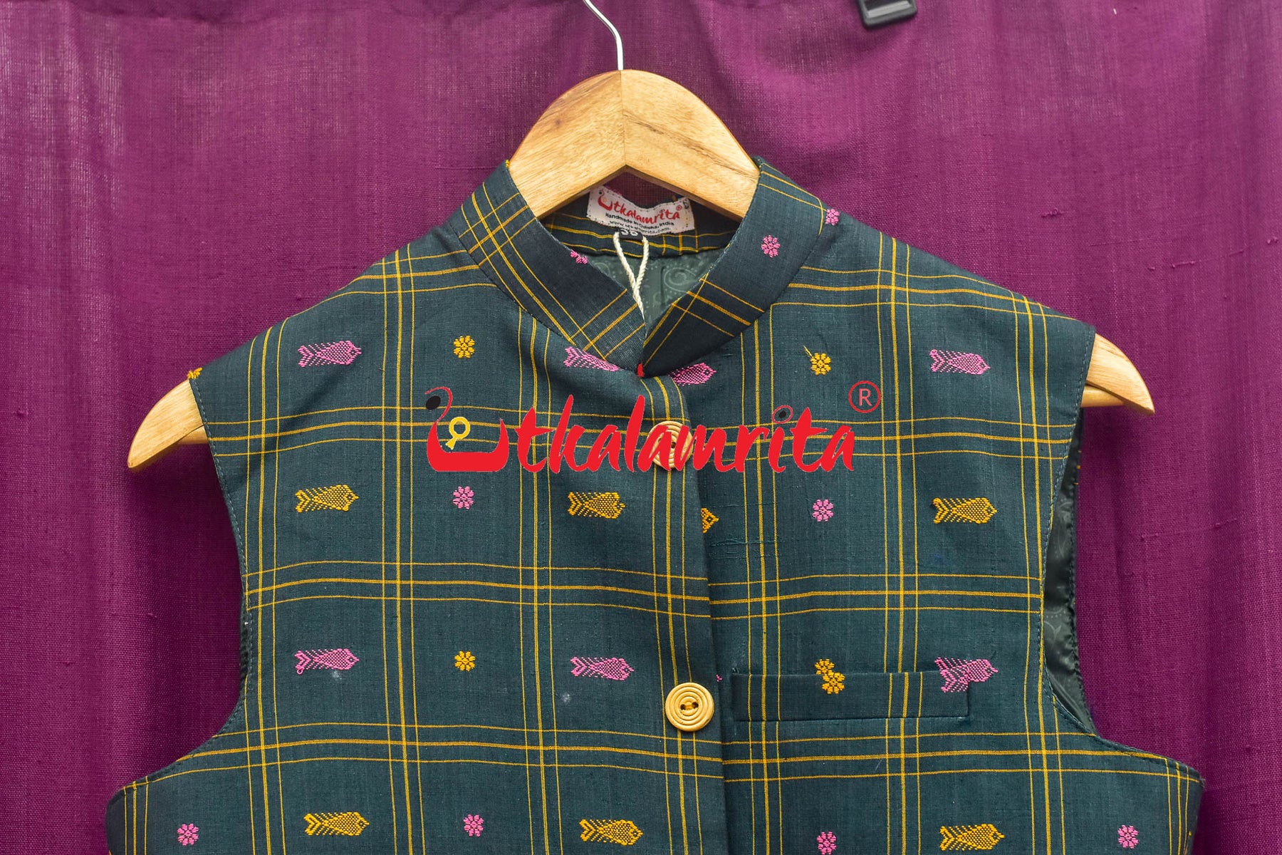 Bottle Green Pink Fish Buti Cotton (Men's Jacket)