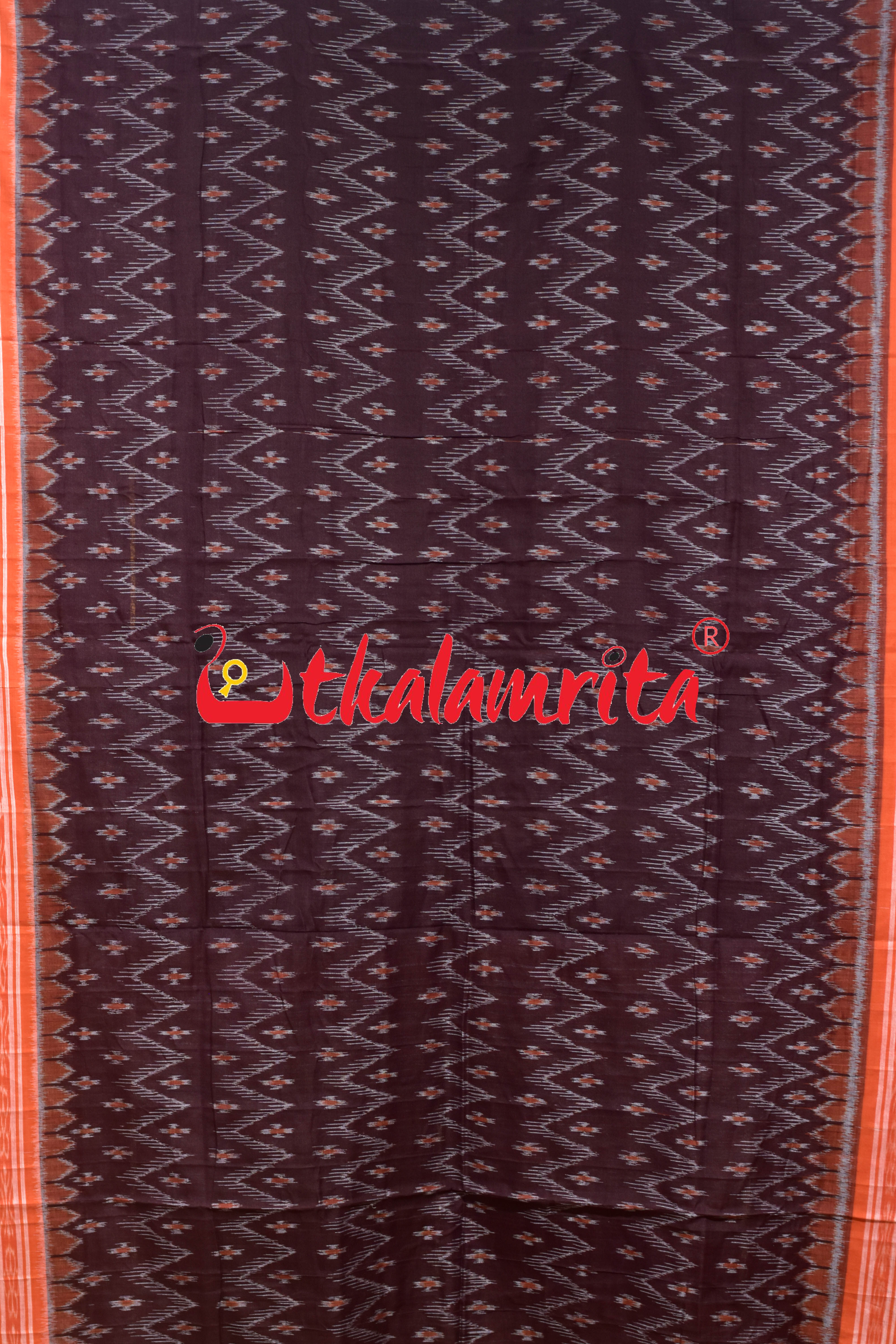 Maroon Body Bandha Orange Border Khandua Cotton Saree