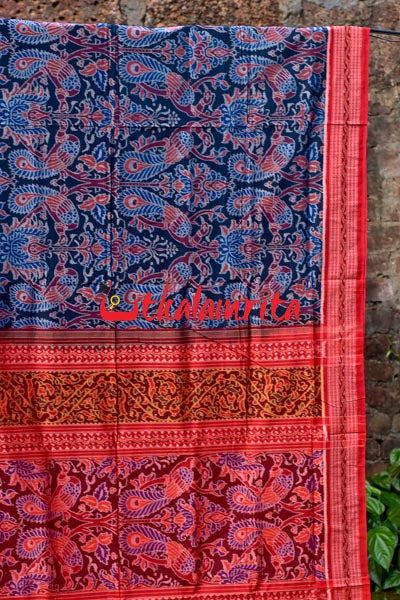 Peacocks Teal Sambalpuri Cotton Saree