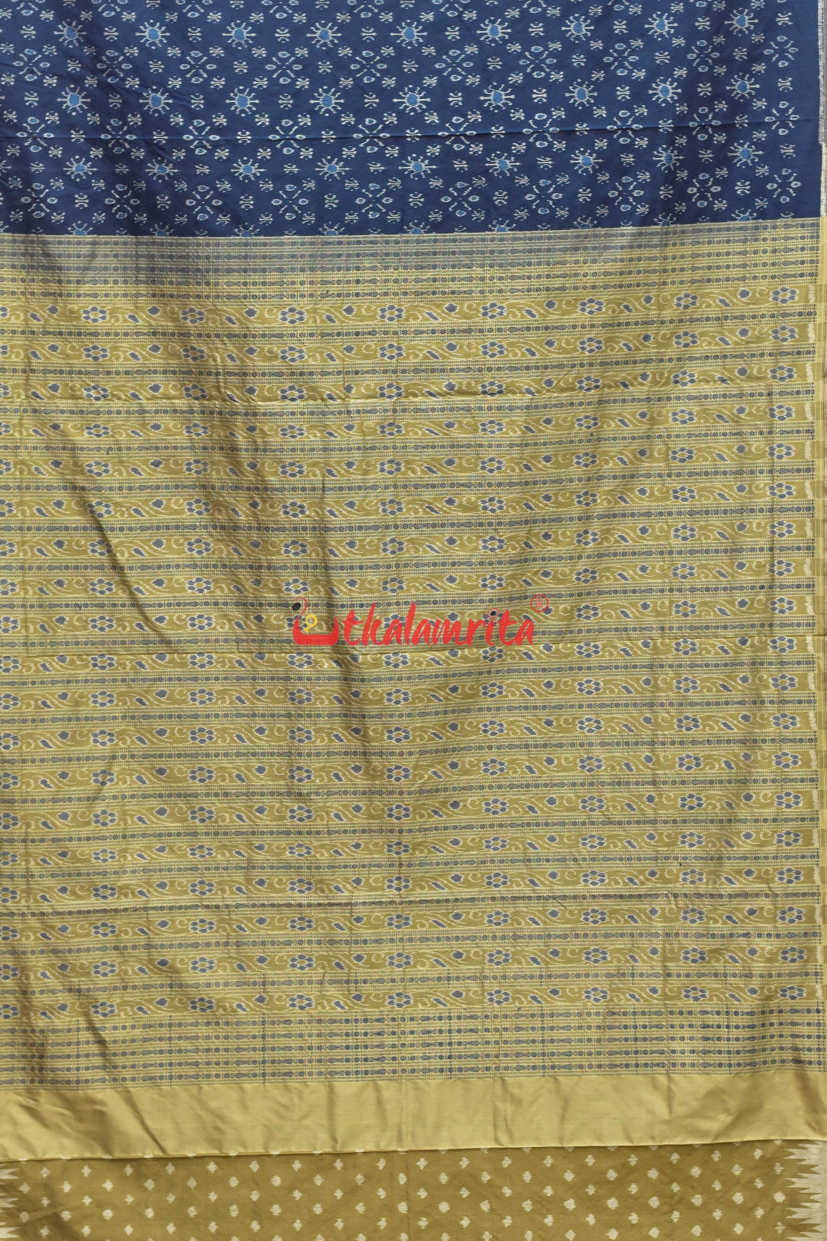 Deep Blue Grey Half Half Border Bandha Silk Saree