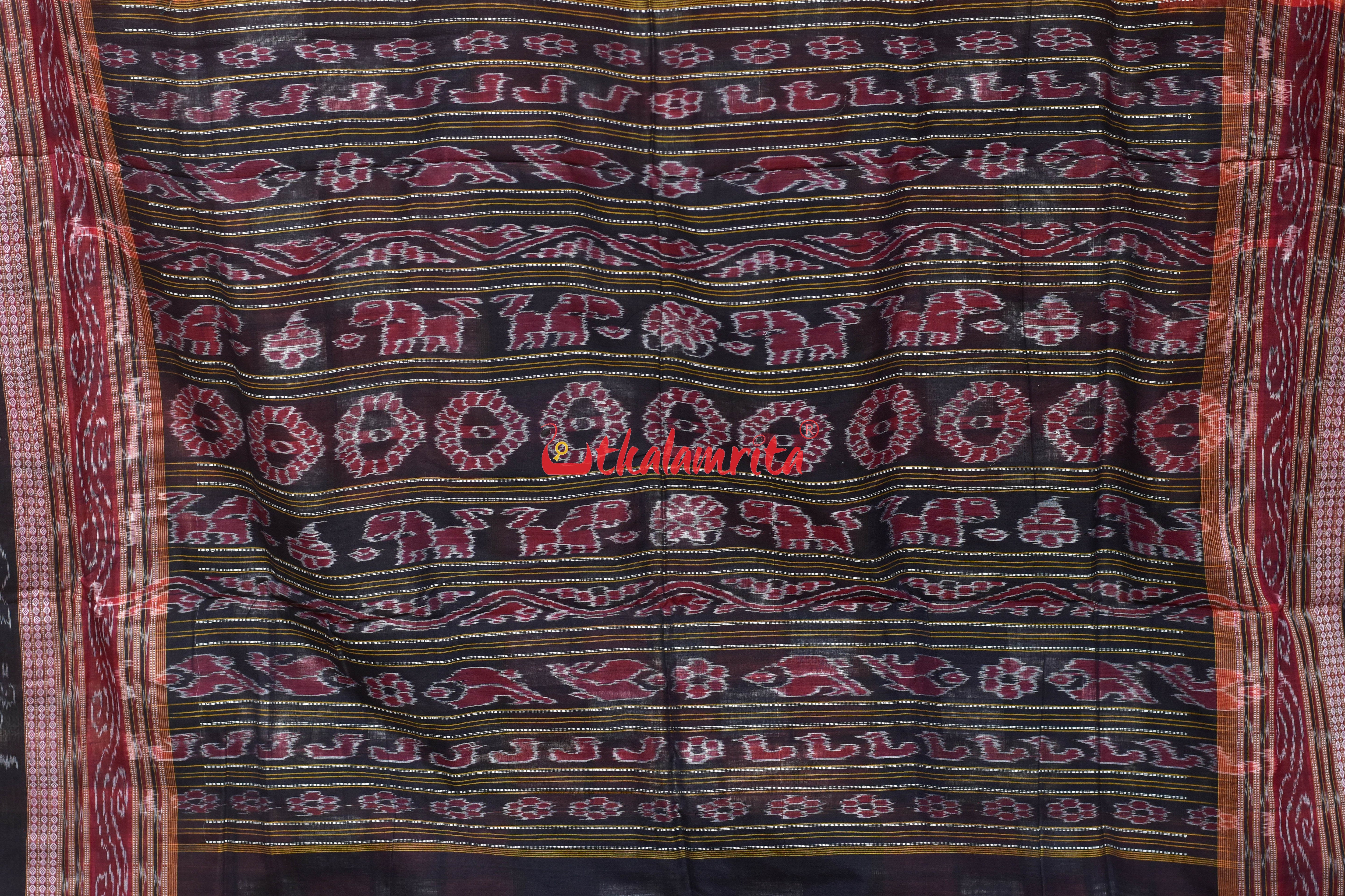 Orange Black Bichitrapuri Cotton Saree