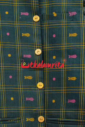 Bottle Green Pink Fish Buti Cotton (Men's Jacket)