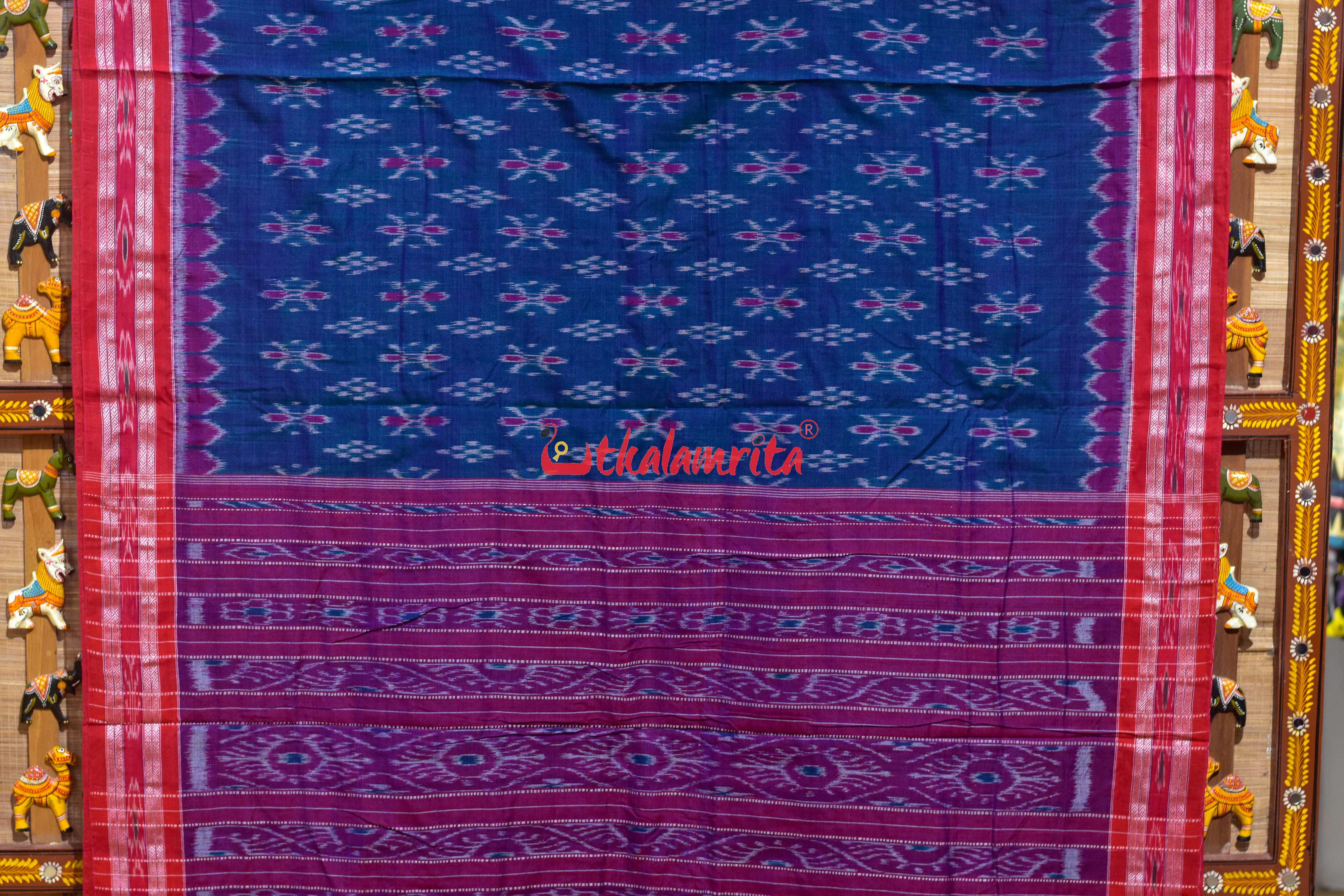 Teal Red Damru Pasapali Khandua Cotton Saree