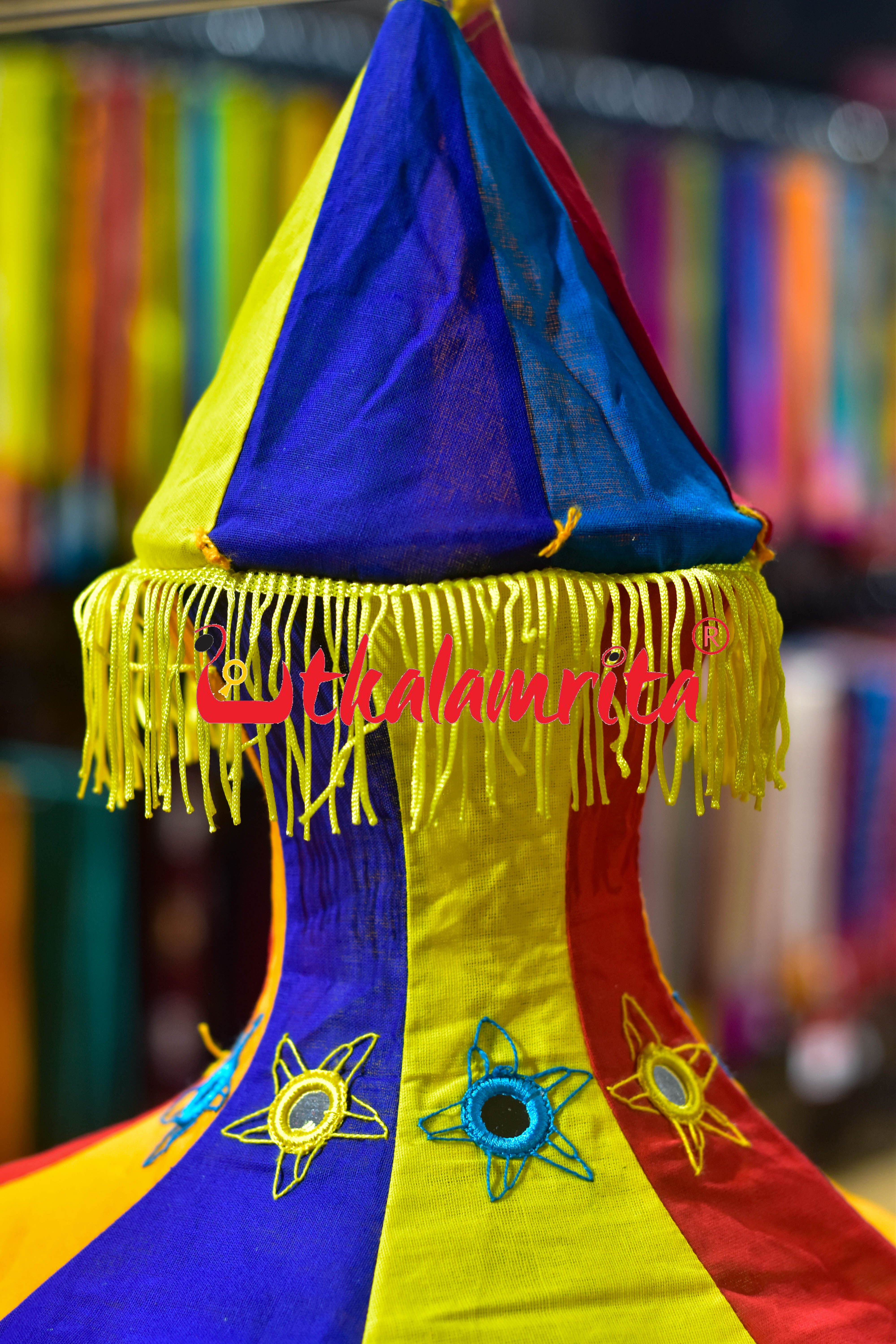 Multicolor Blue Dhadi Special Round Jhaller Lampshade
