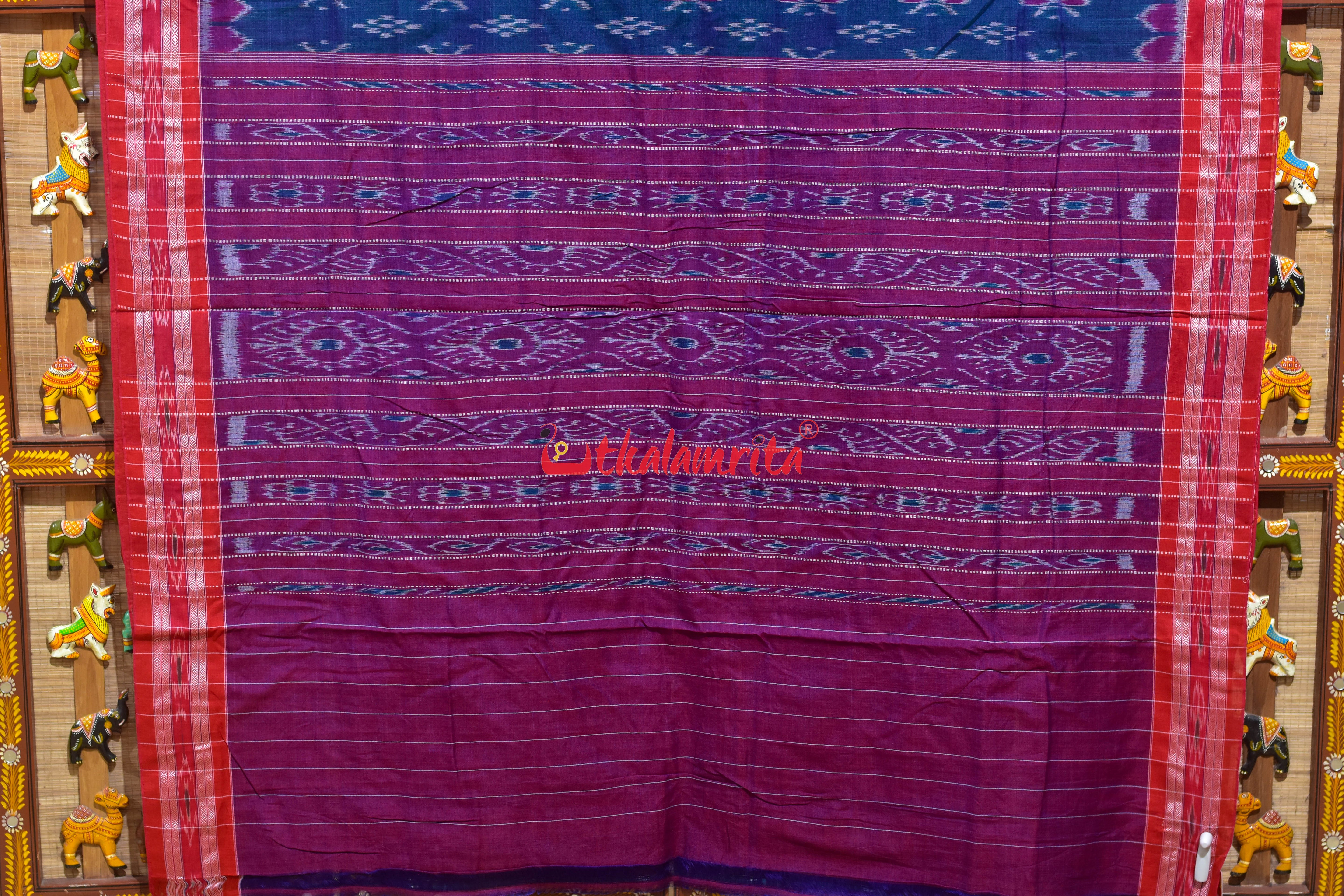 Teal Red Damru Pasapali Khandua Cotton Saree