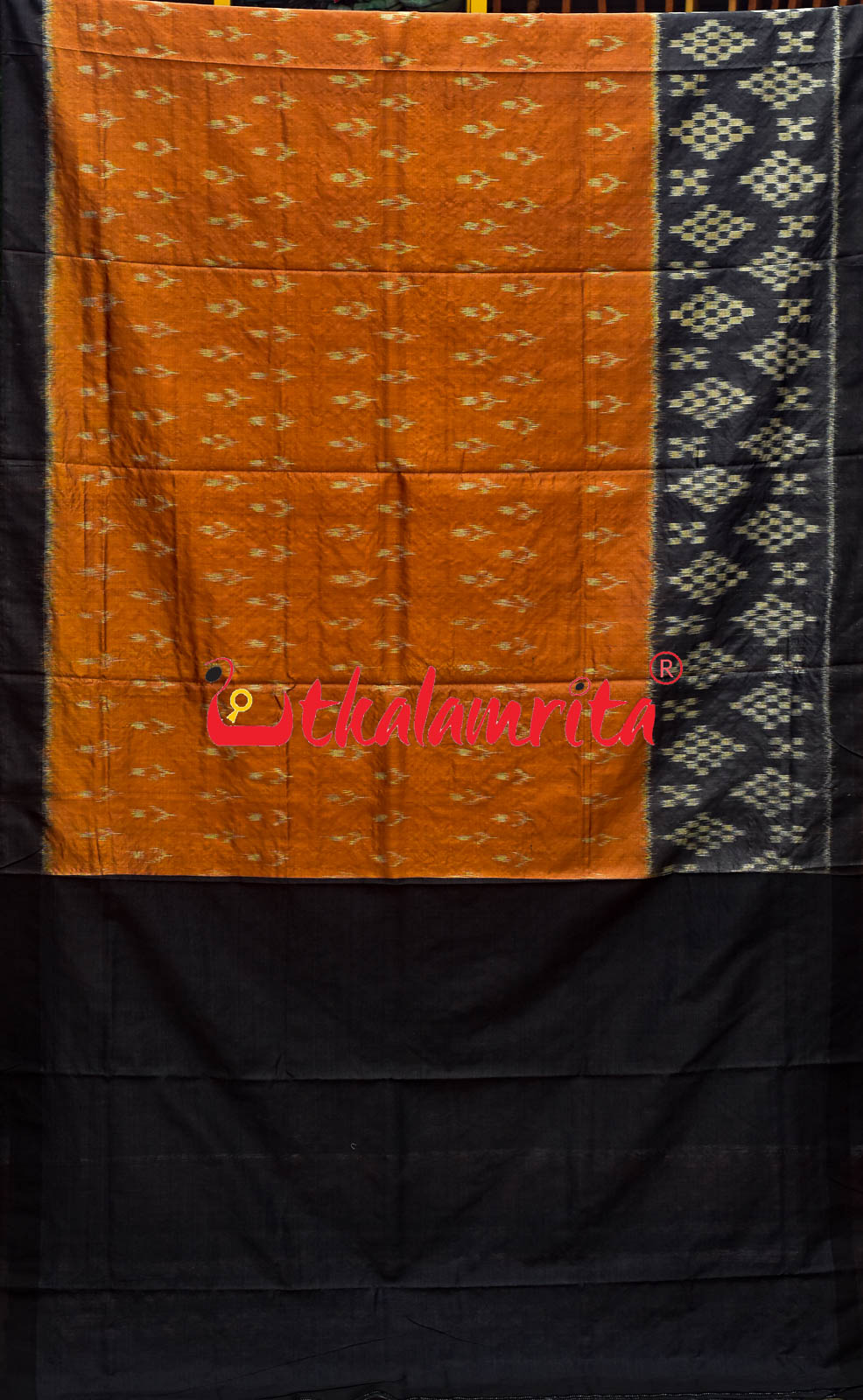 Orange Black Gopalpur Tussar Body Bandha Saree