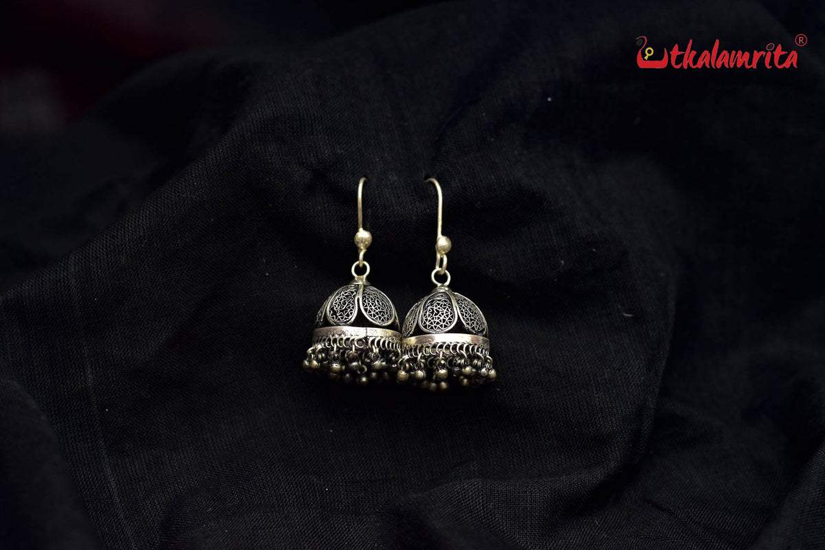 Floral Short Silver Filigree Jhumkas (Danglers)