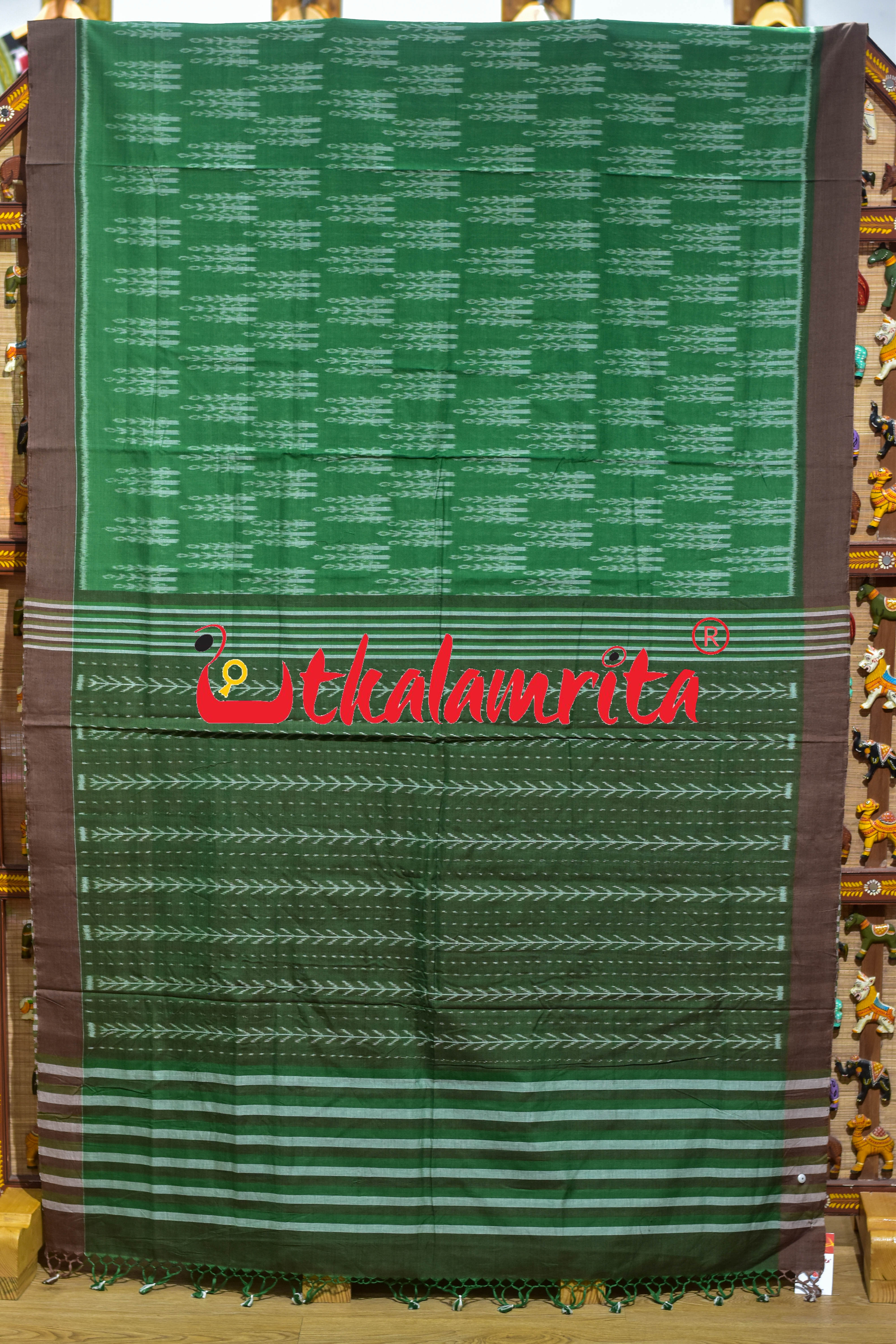 Green Makka Chaonra Khandua Cotton Saree