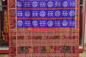 Blue with Animal Border Alpana Khandua Silk Saree