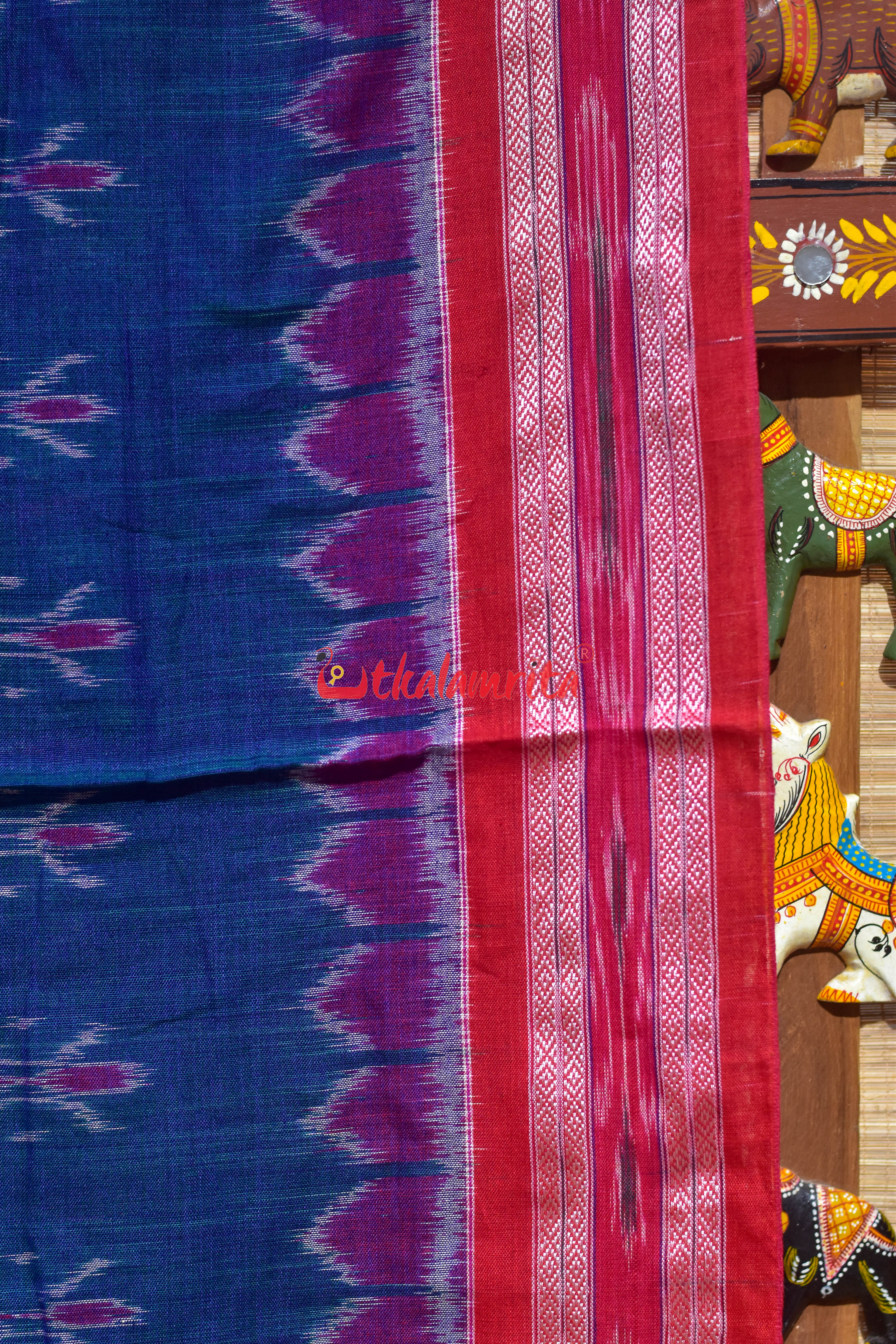 Teal Red Damru Pasapali Khandua Cotton Saree