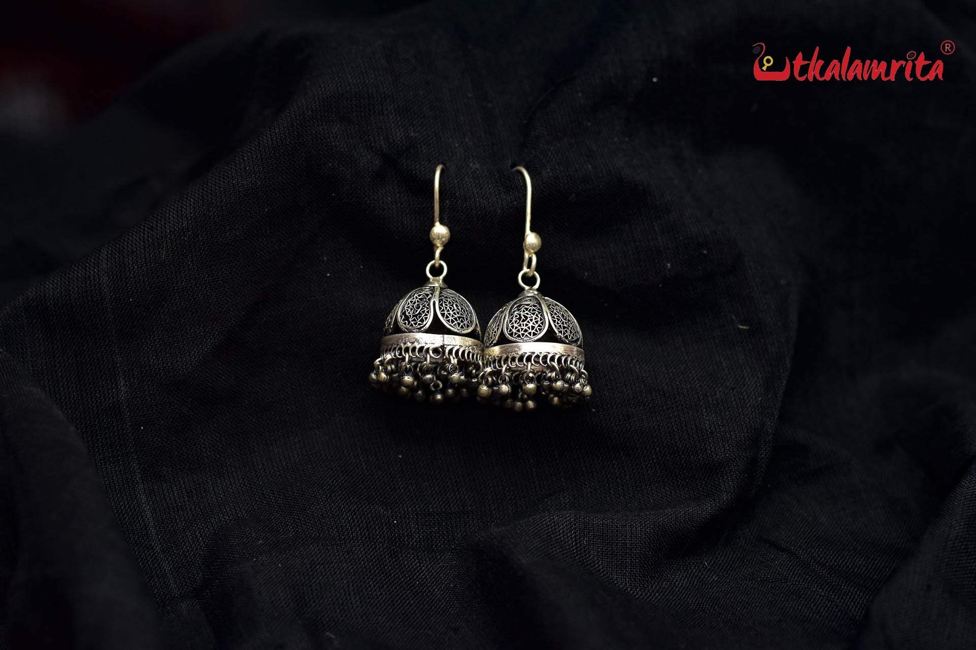 Floral Short Silver Filigree Jhumkas (Danglers)