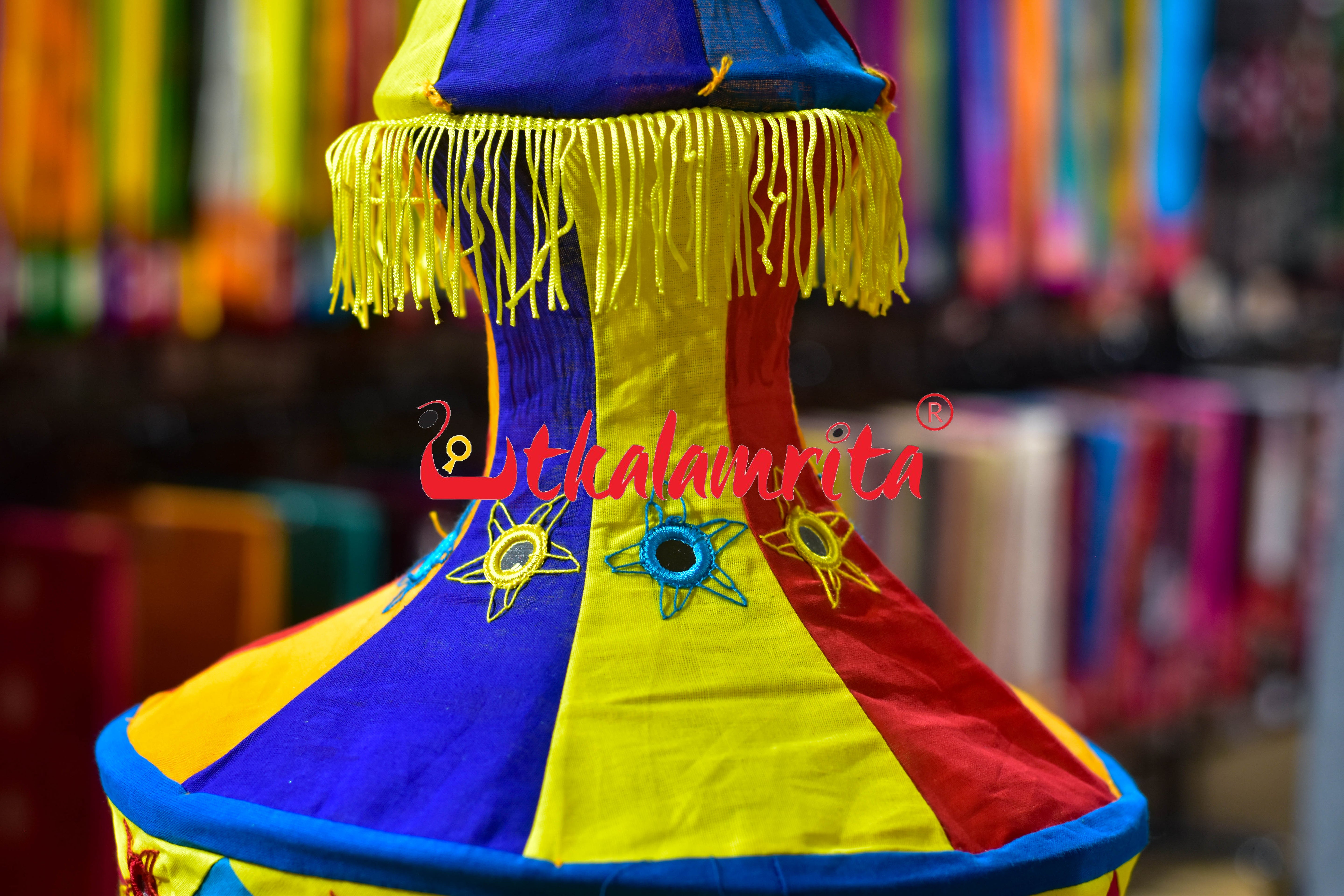 Multicolor Blue Dhadi Special Round Jhaller Lampshade