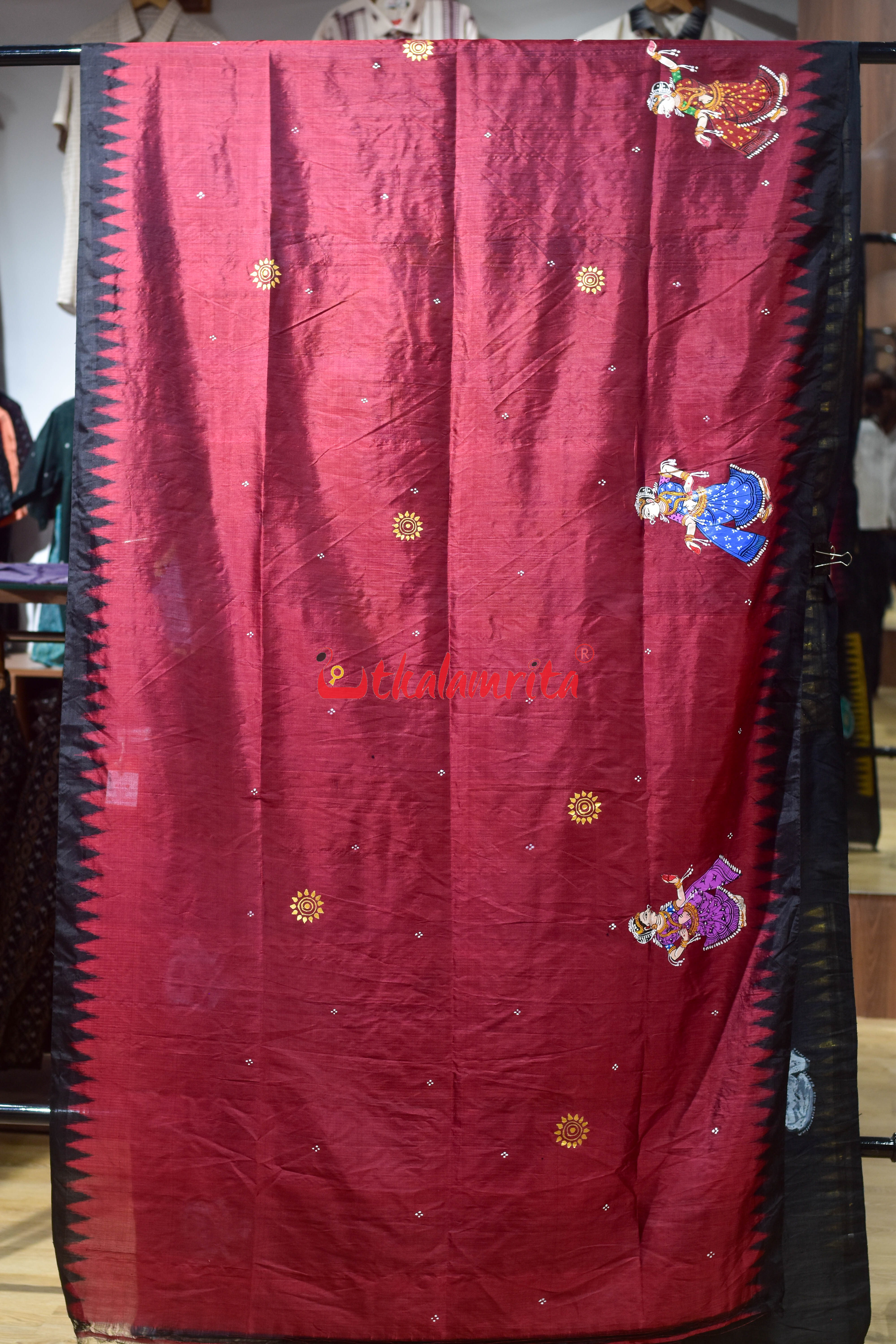 Mathura Bijaya Red Pattachitra Silk Saree