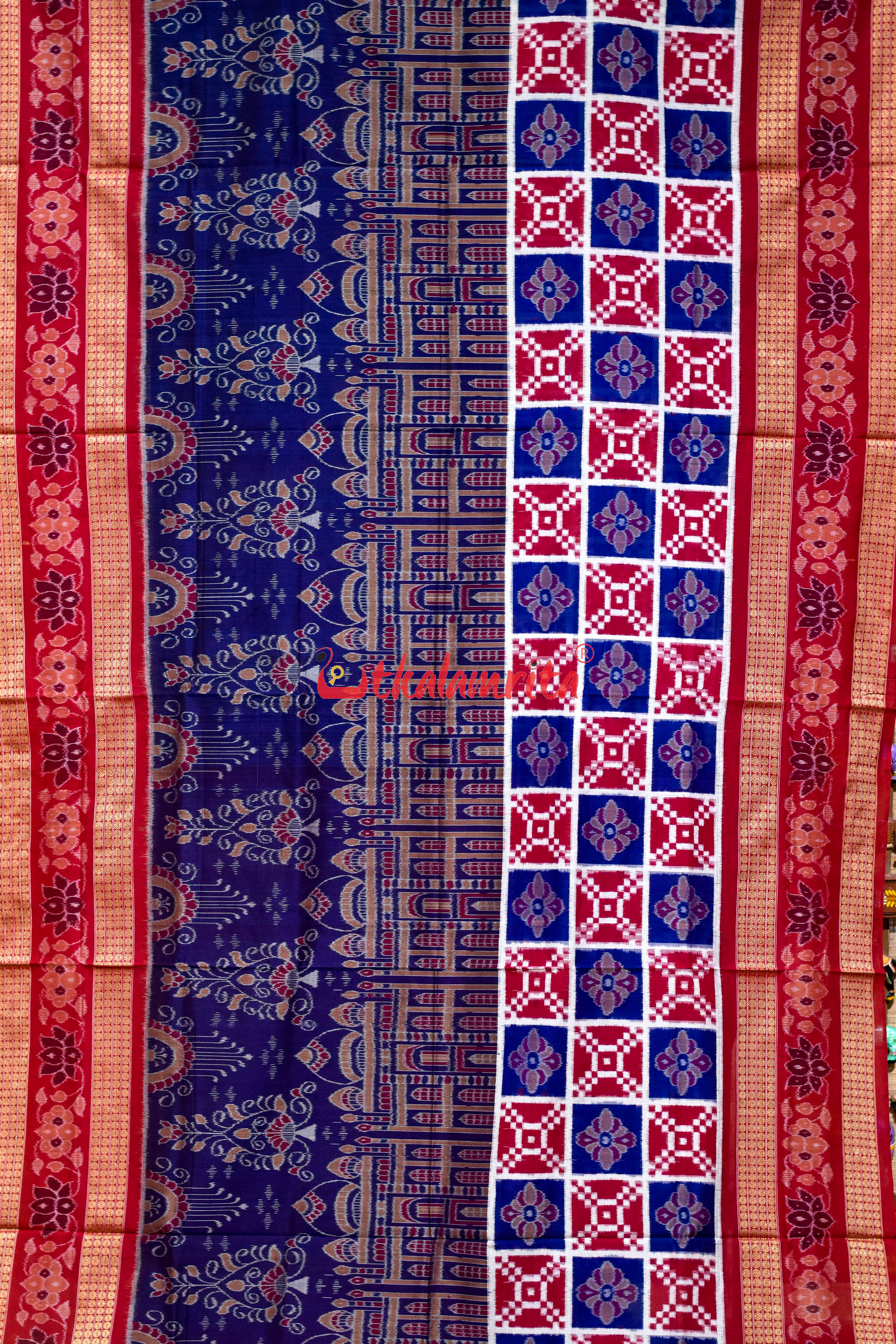 Blue Taj Mahal Scot Flower Pasapali Cotton Saree