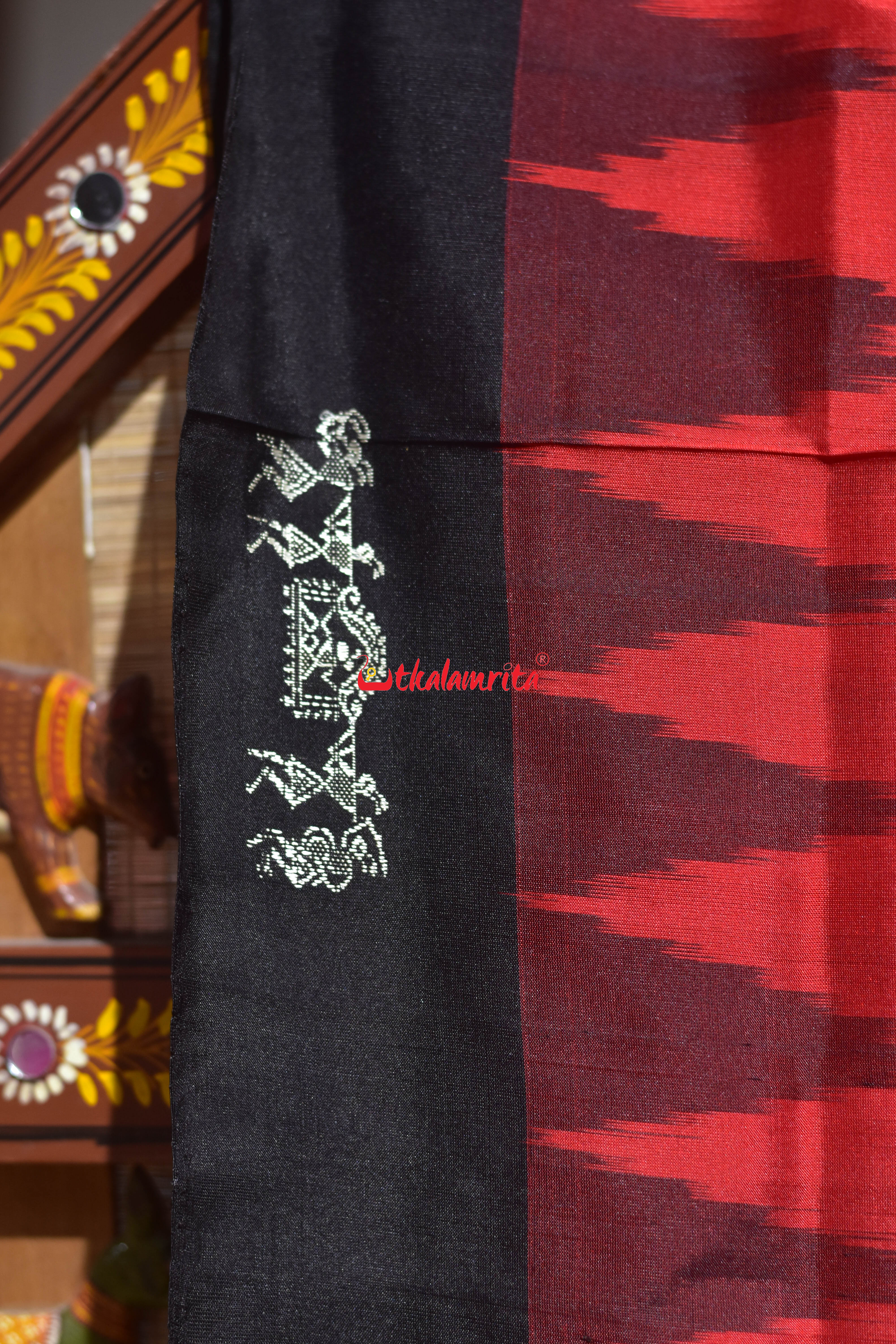 Red Black Sabari Tribal Bomkai Silk Saree
