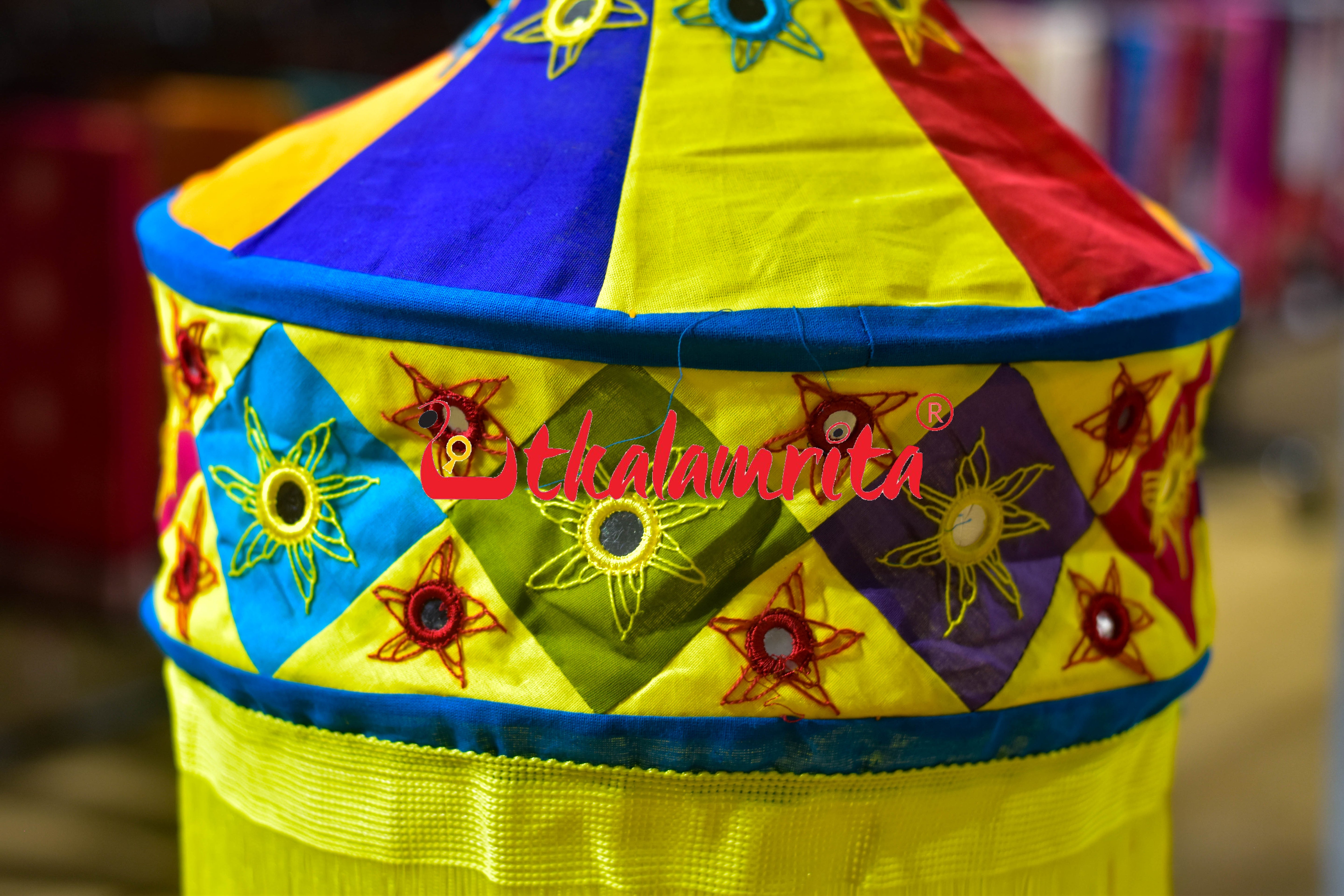 Multicolor Blue Dhadi Special Round Jhaller Lampshade