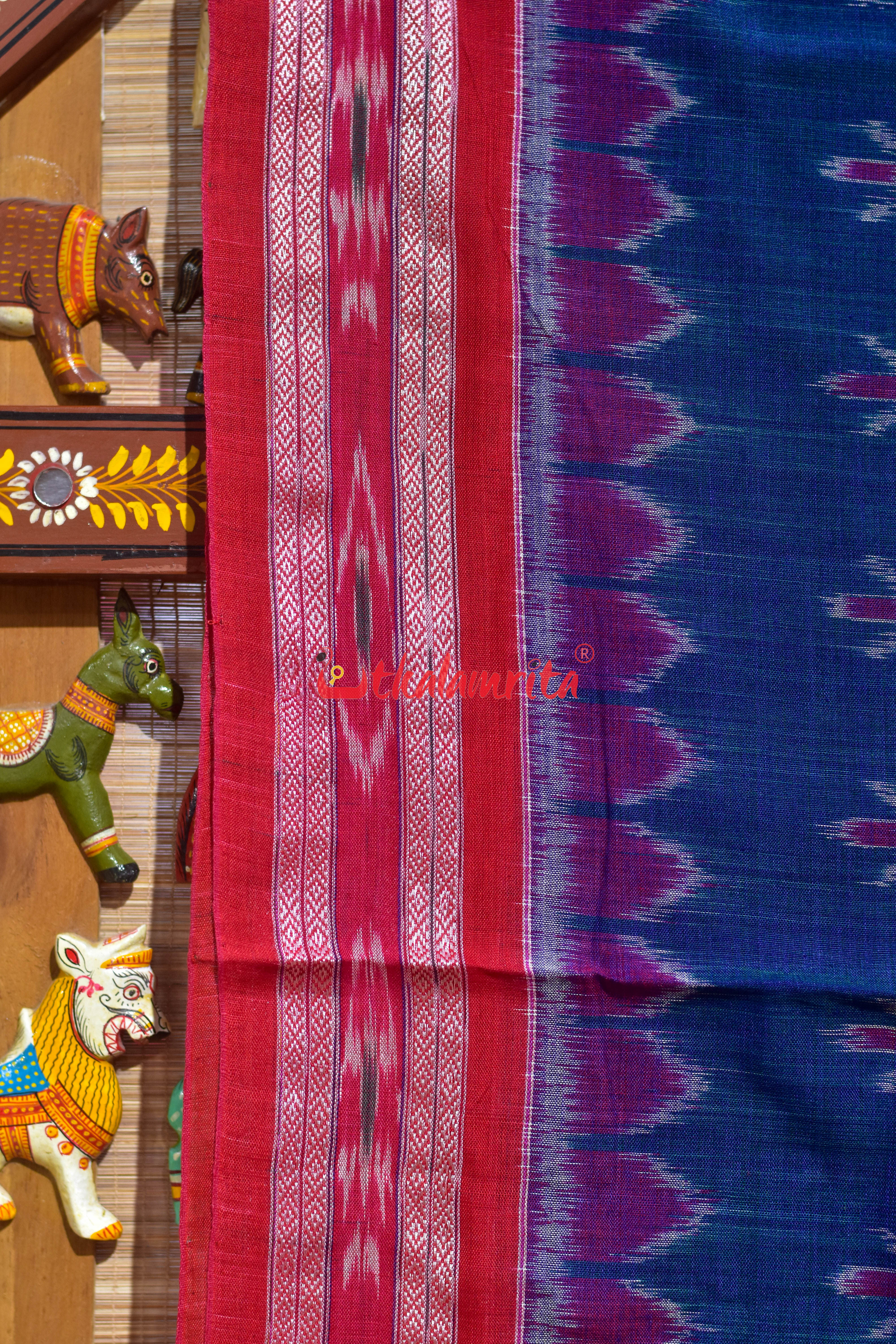 Teal Red Damru Pasapali Khandua Cotton Saree