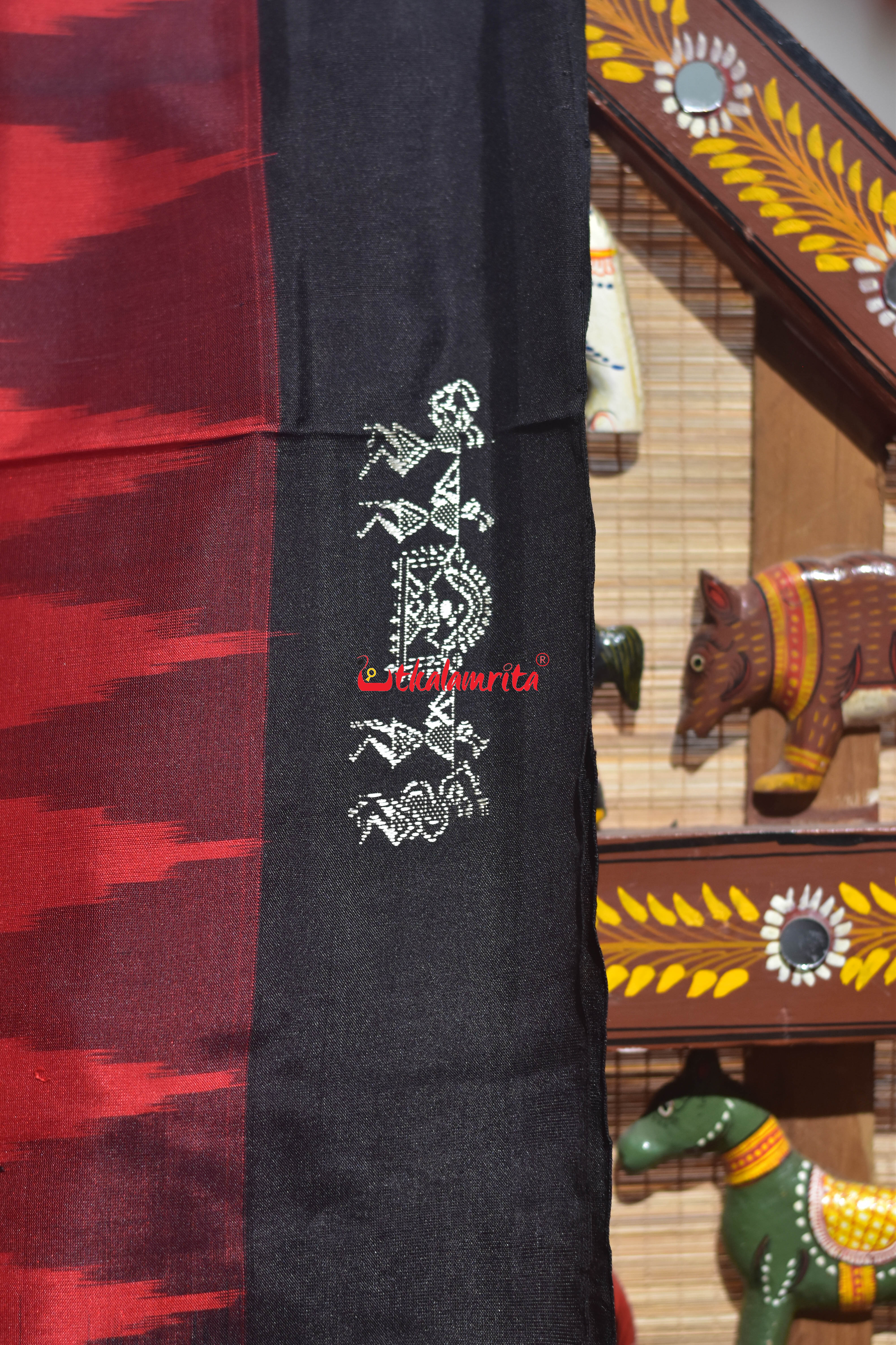 Red Black Sabari Tribal Bomkai Silk Saree