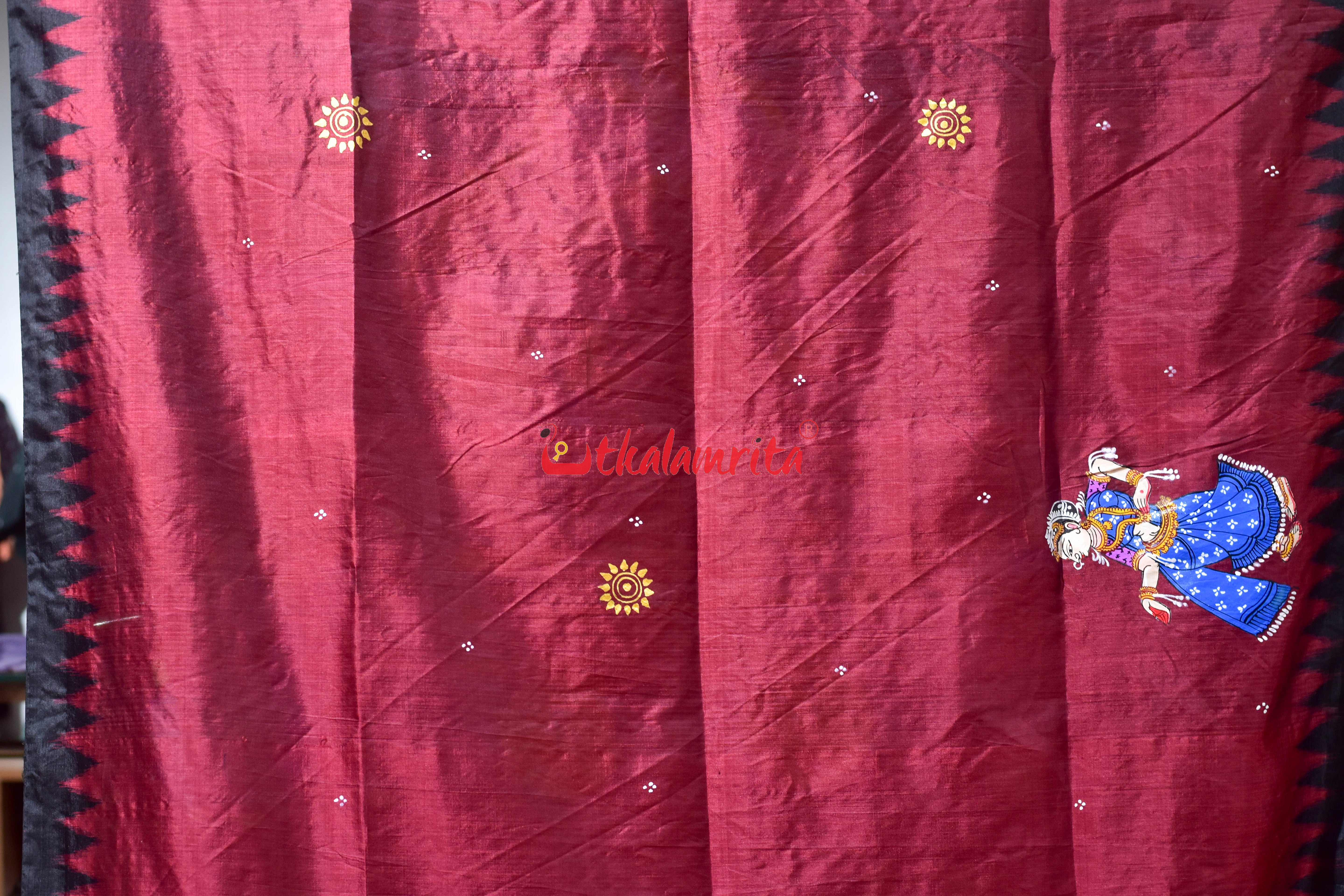Mathura Bijaya Red Pattachitra Silk Saree
