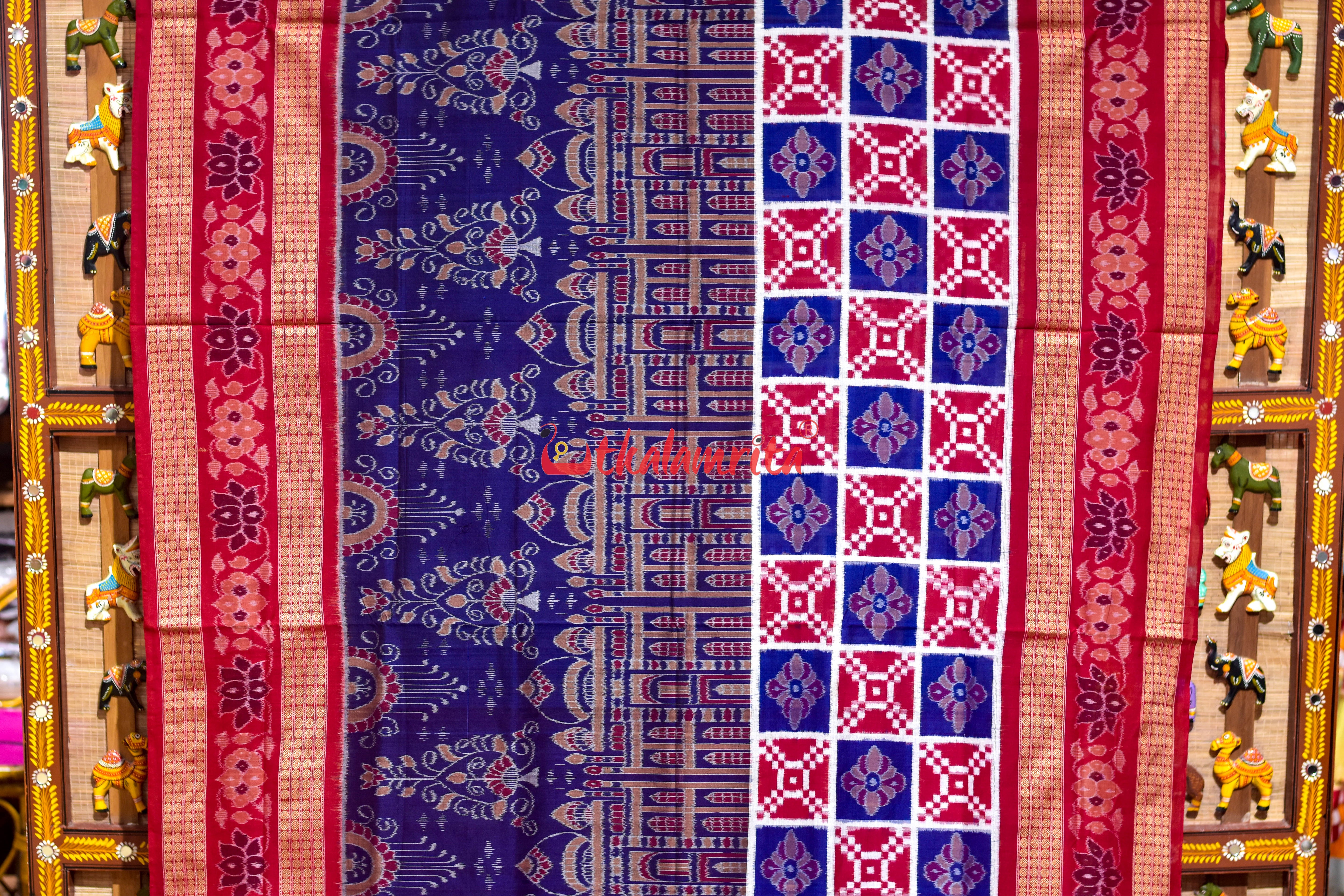 Blue Taj Mahal Scot Flower Pasapali Cotton Saree